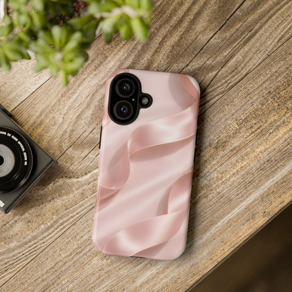Blush Pink Satin Ribbon Phone Case – Elegant Coquette Aesthetic Luxury iPhone Case, Feminine Designer Bow Phone Cover