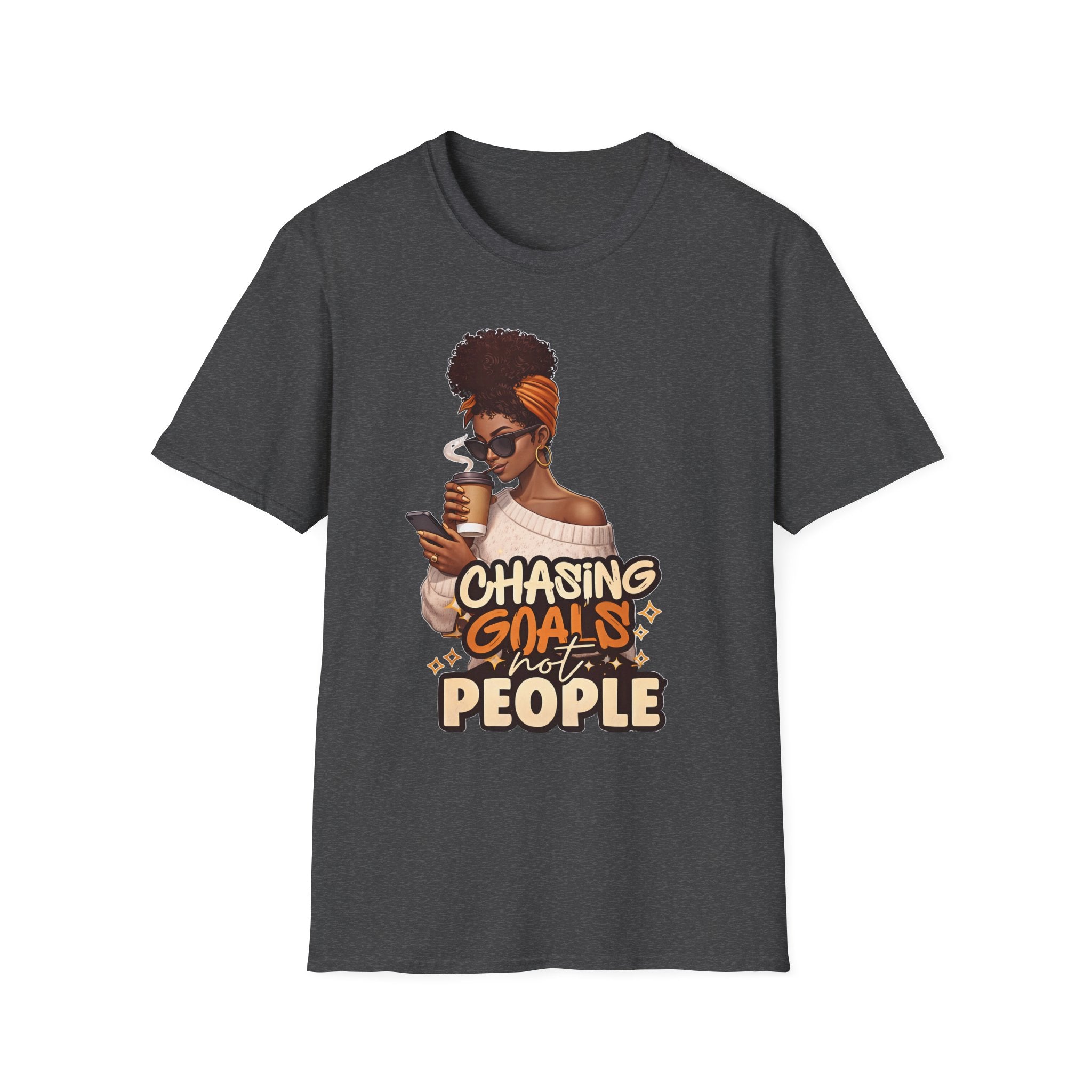 Chasing Goals Not People T-Shirt — Motivational Afro Woman Graphic Tee