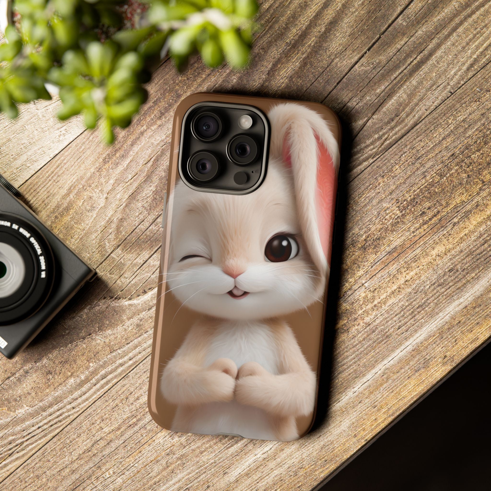 Adorable Kawaii Bunny Phone Case – Cute Winking Rabbit Aesthetic Case – Soft Pastel Bunny Cover – Gift for Bunny Lovers.