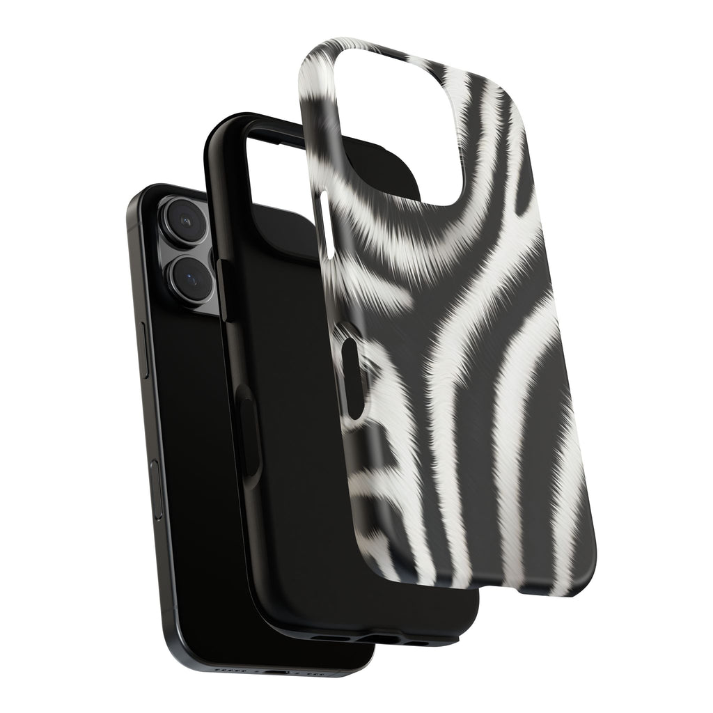 Zebra Print Tough Phone Case — Black & White Animal Pattern Protective Cover