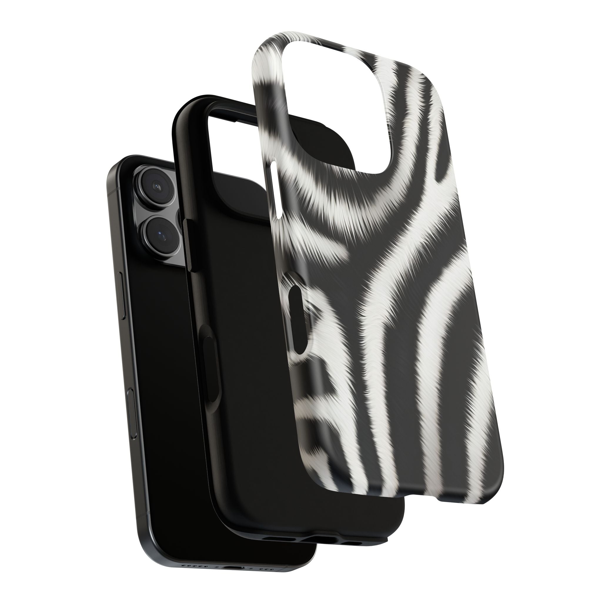 Zebra Print Tough Phone Case — Black & White Animal Pattern Protective Cover