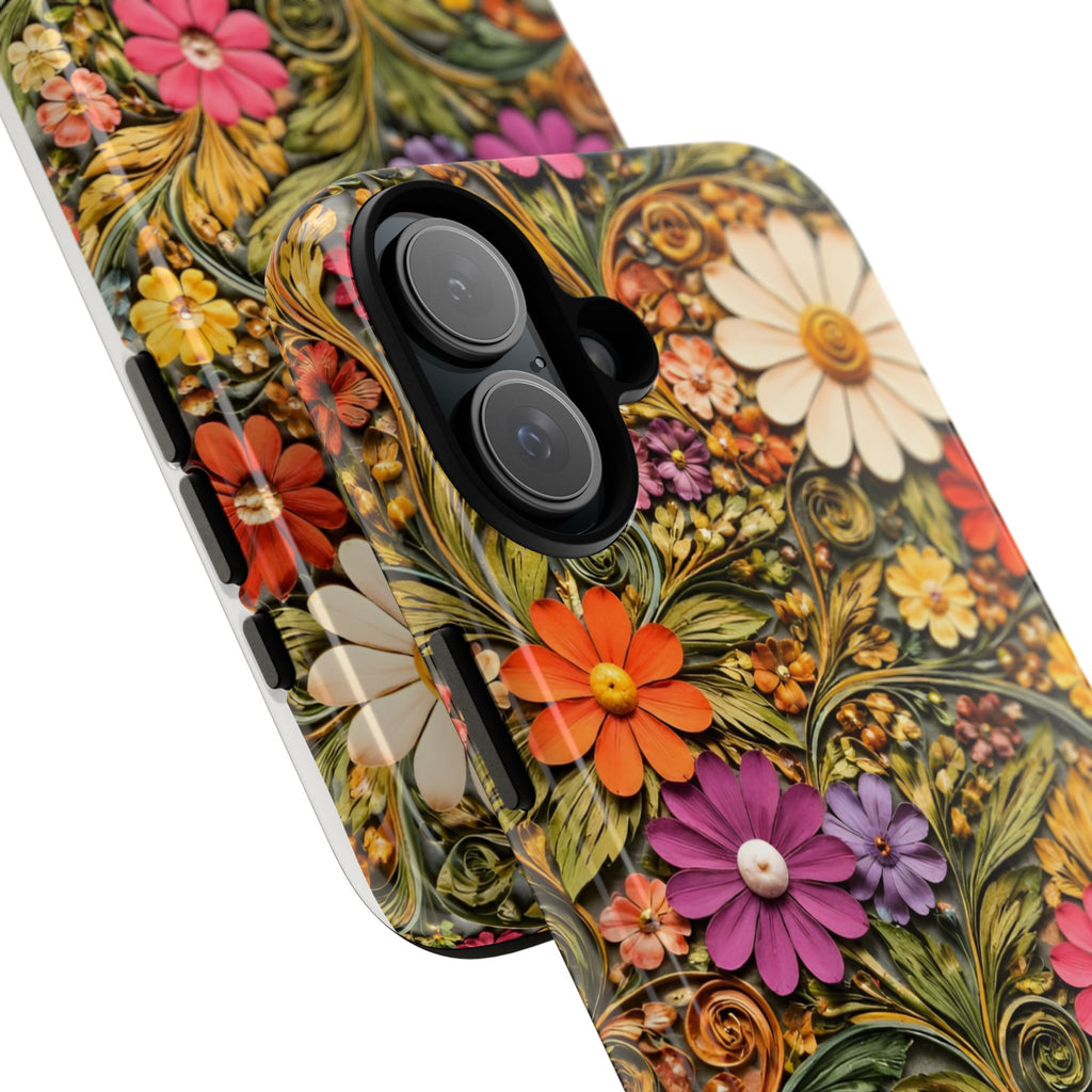 Floral Embossed Phone Case — Vintage Daisy Garden Protective Cover