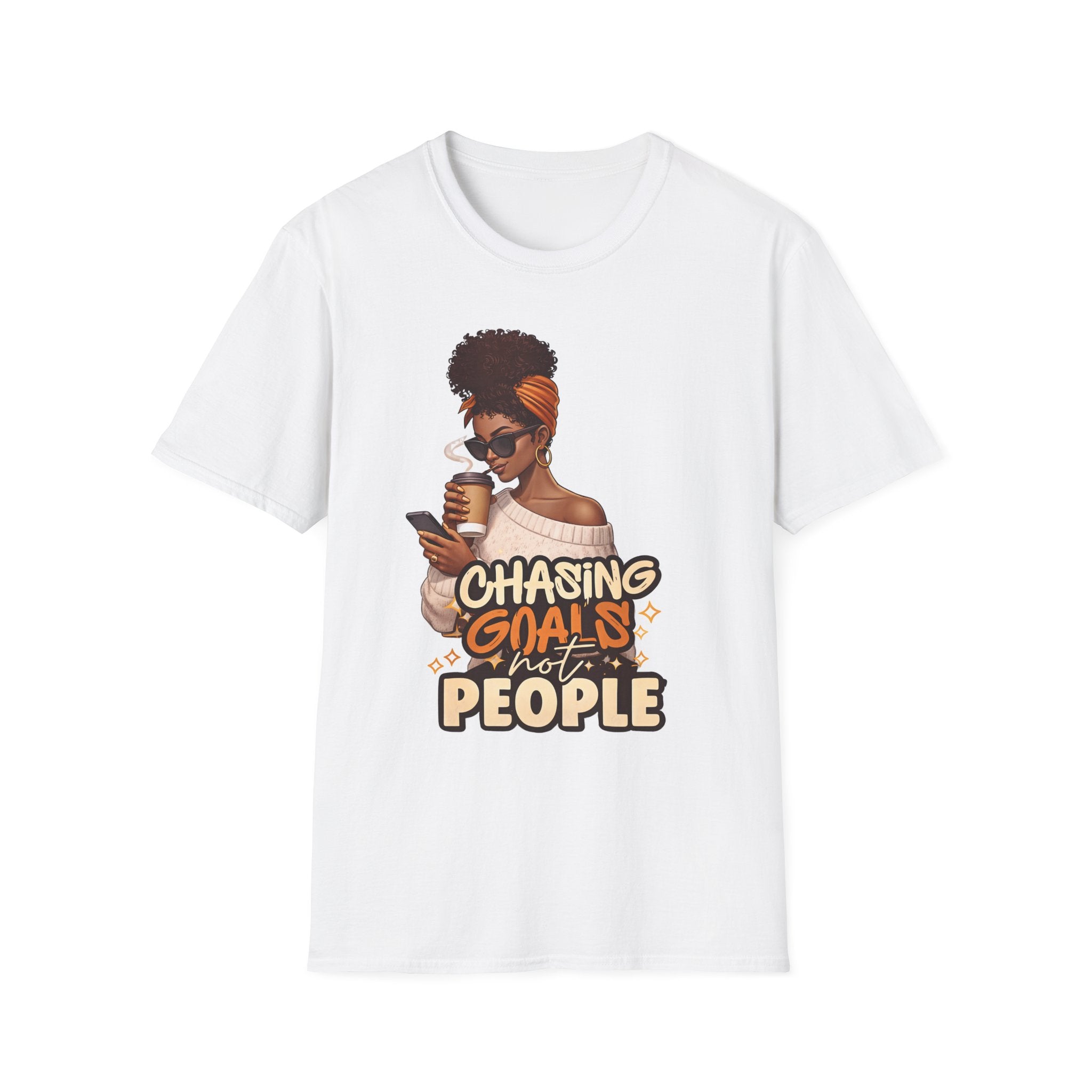 Chasing Goals Not People T-Shirt — Motivational Afro Woman Graphic Tee