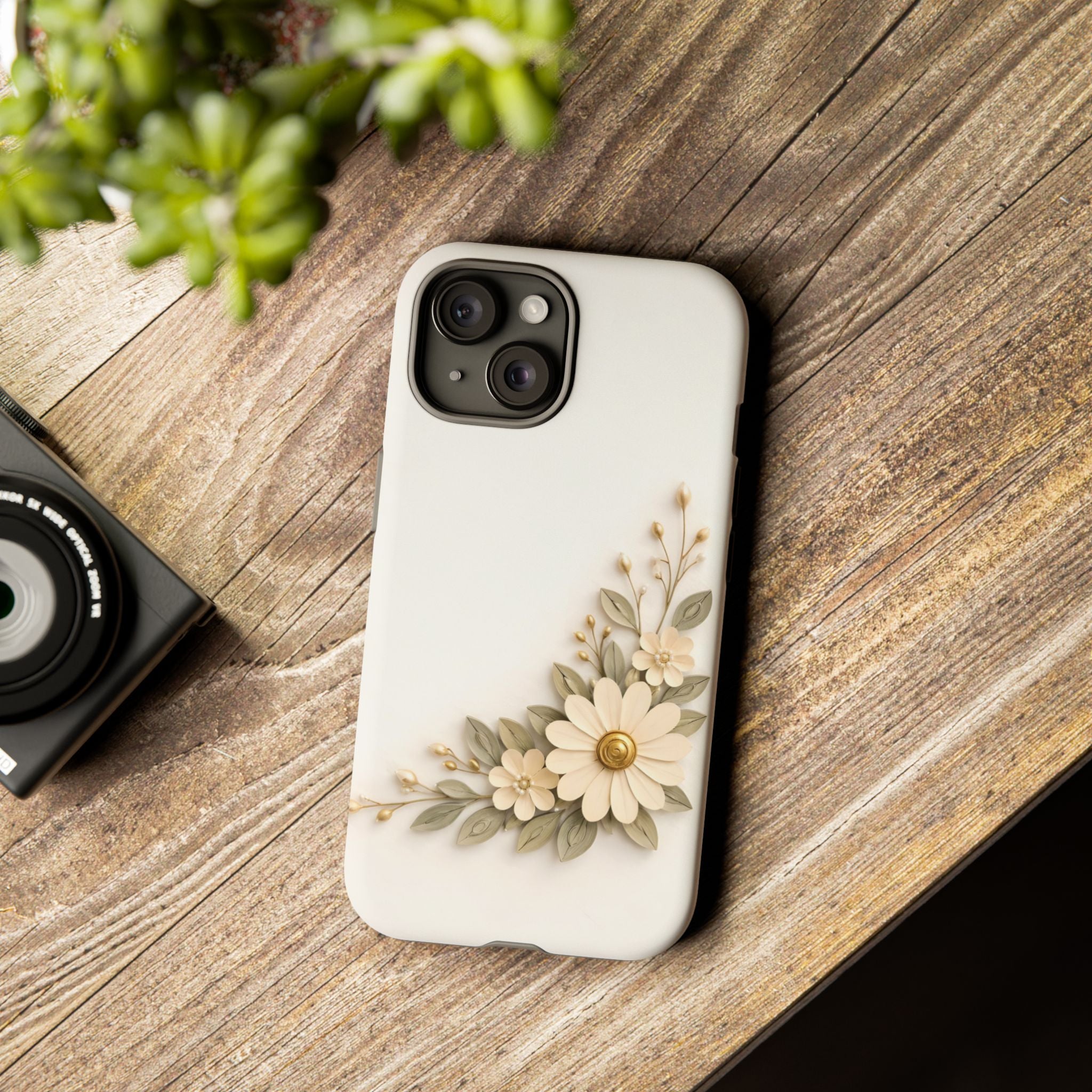 Floral Daisies Tough Case — Protective Phone Case with Cream Vintage Flower Design