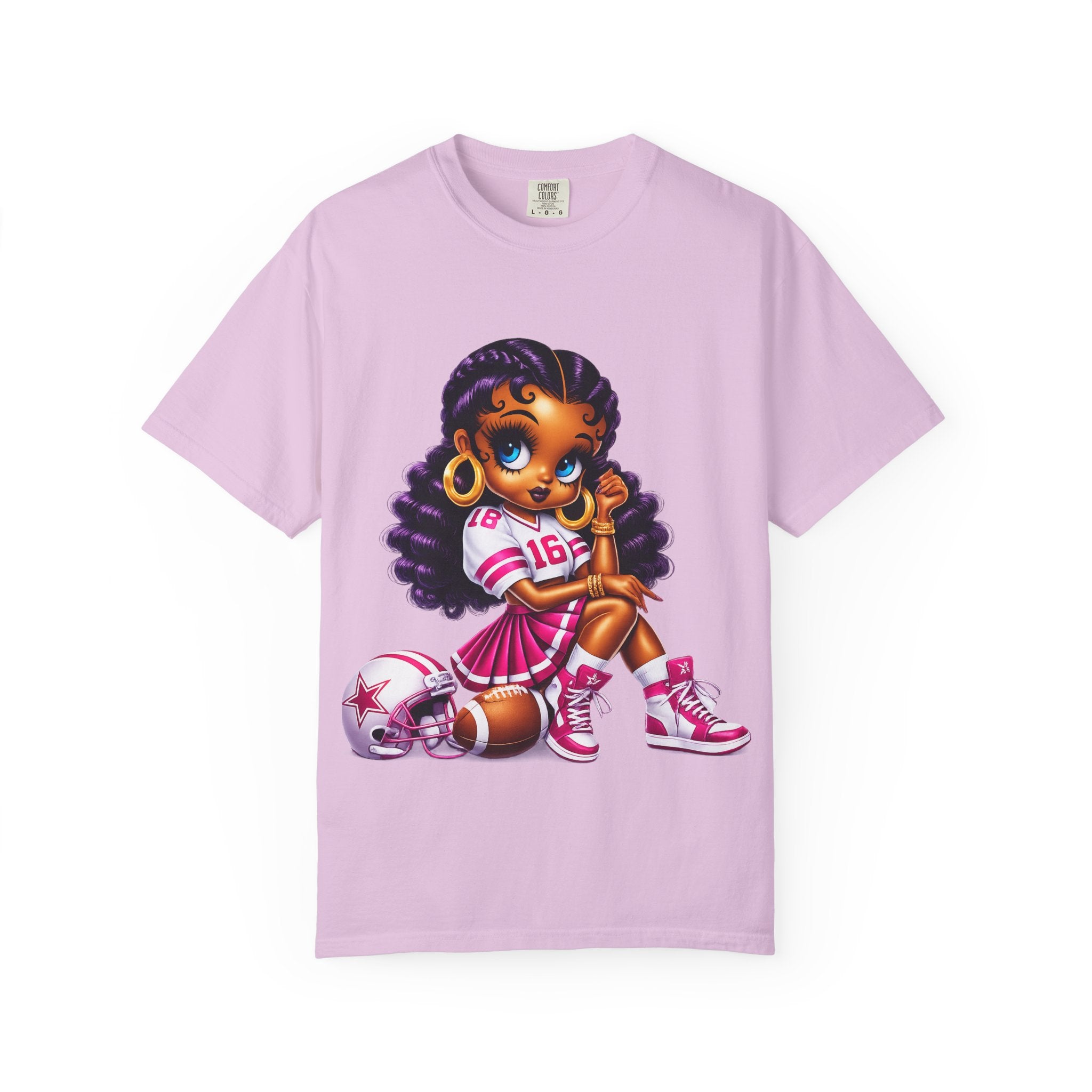 Fuchsia Football Girl Shirt – Cute Black Girl Sports Graphic Tee, Pink Cheerleader Outfit, Trendy Game Day Women’s Shirt, Girly Athlete T-Shirt