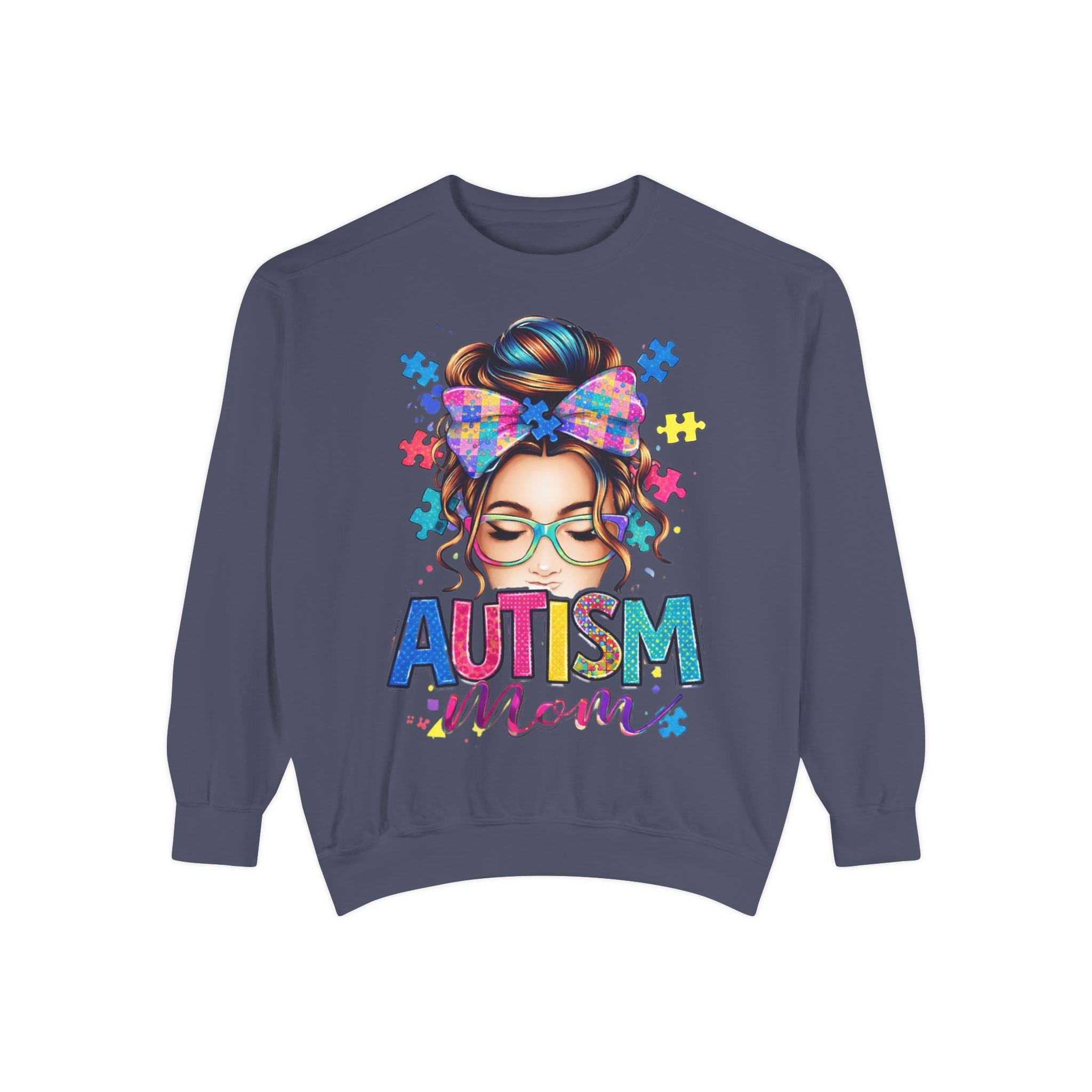 Autism Mom Sweatshirt — Colorful Puzzle Piece Mom Crewneck