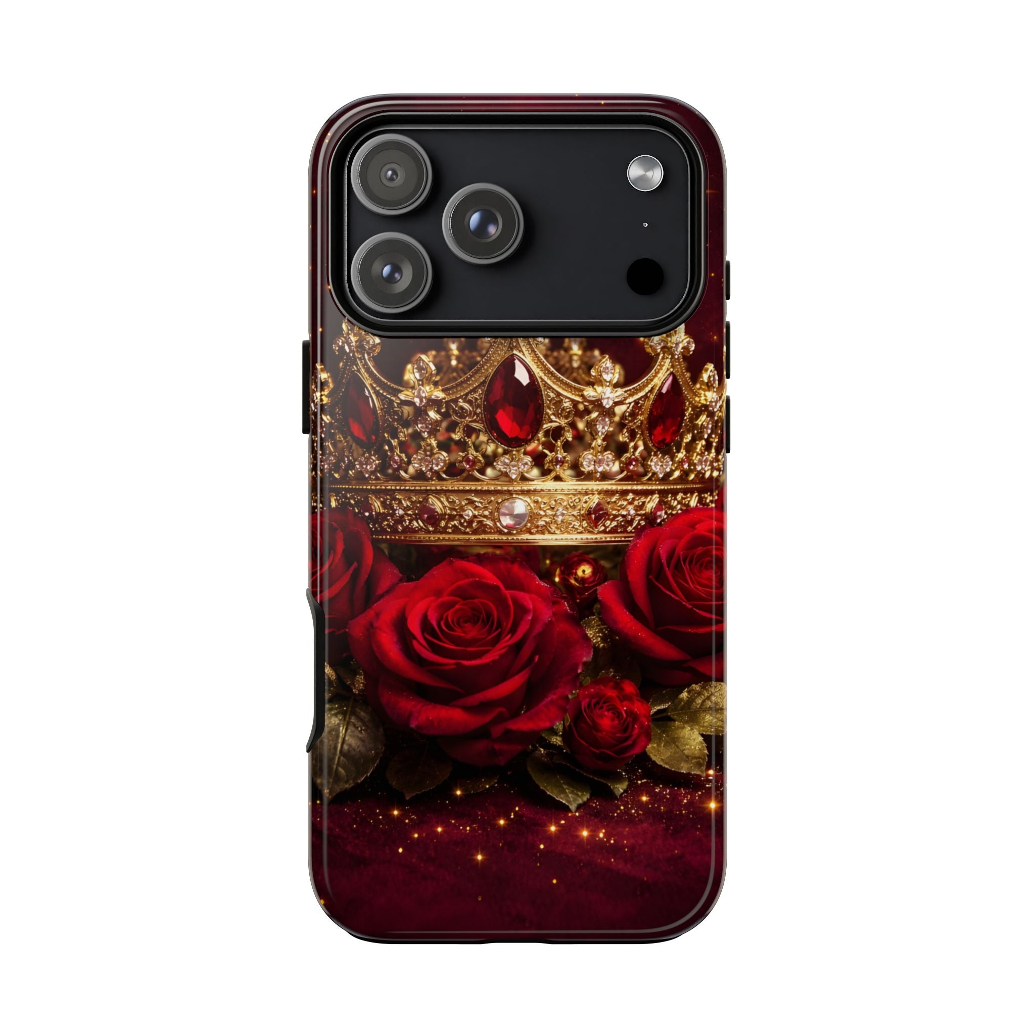 Royal Crown & Red Rose Luxury Phone Case – Gold Crown Burgundy Aesthetic iPhone Case, Regal Queen Floral Phone Cover