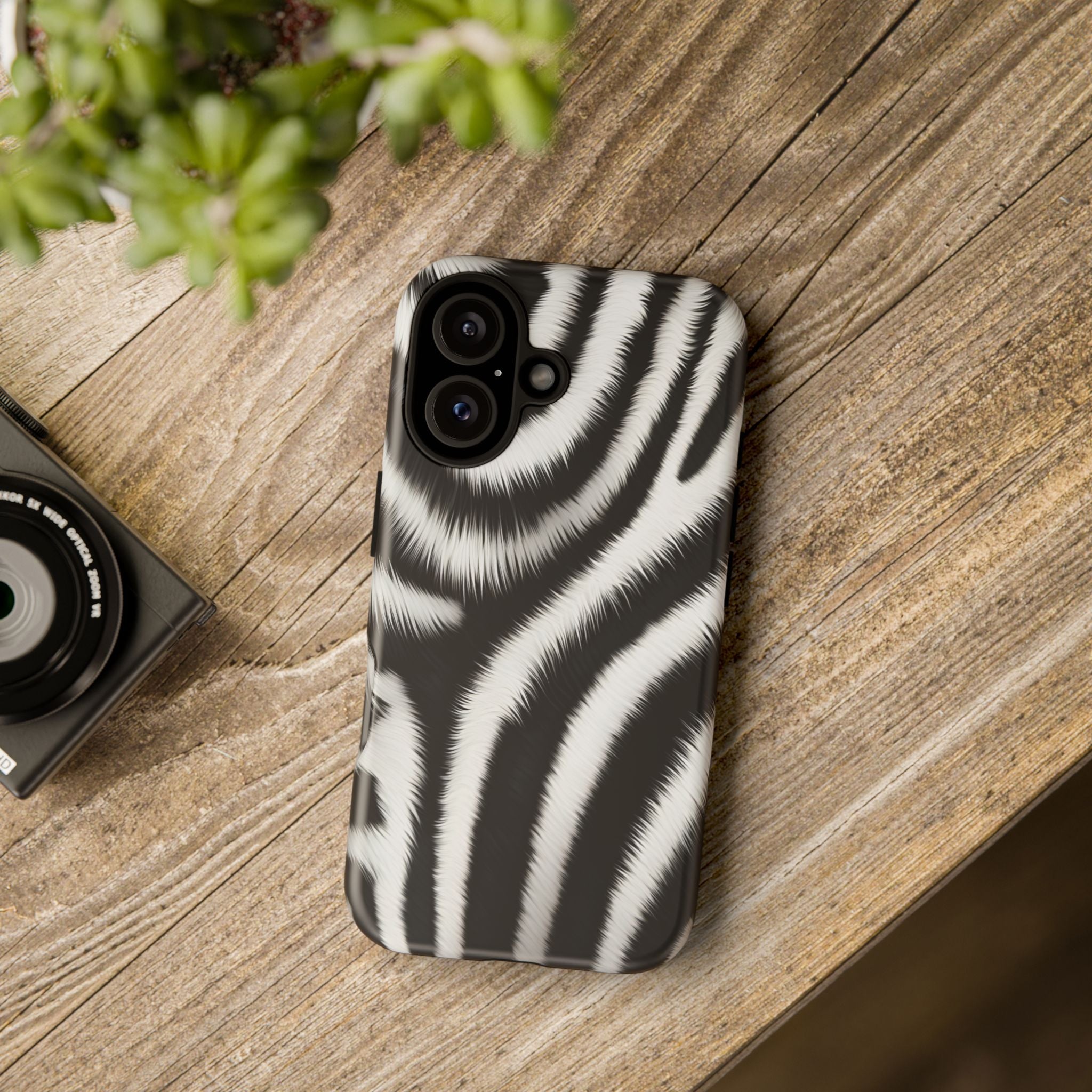 Zebra Print Tough Phone Case — Black & White Animal Pattern Protective Cover