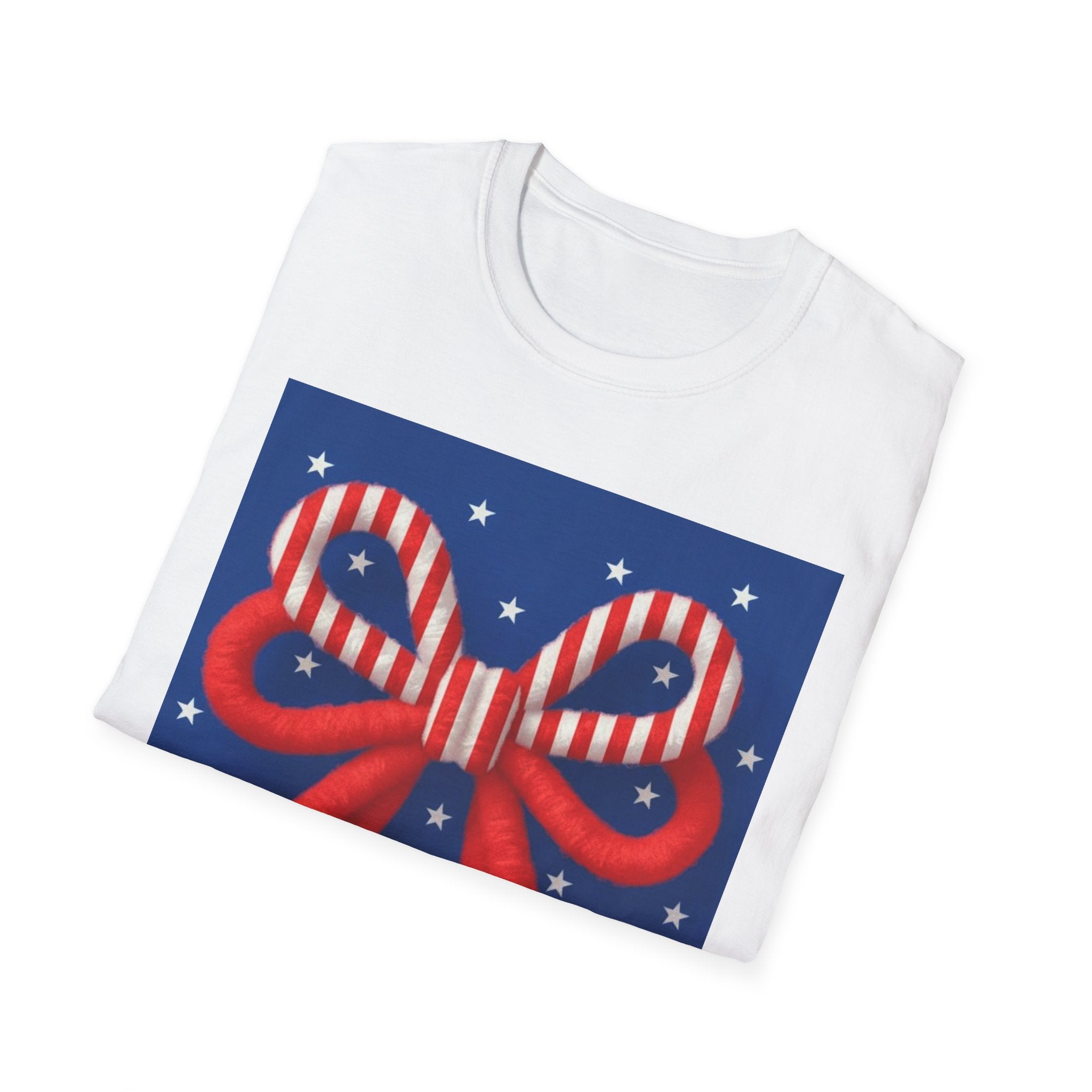 Patriotic Bow T-Shirt – Cute 4th of July Shirt for Women, American Flag Coquette Tee, Red White Blue USA Outfit