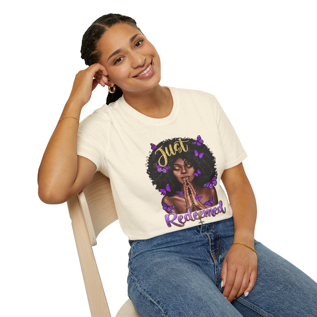 Redeemed Christian Afro Woman T-Shirt – Faith-Based Butterfly Design, Inspirational Black Woman Graphic Tee, Spiritual Gift for Women