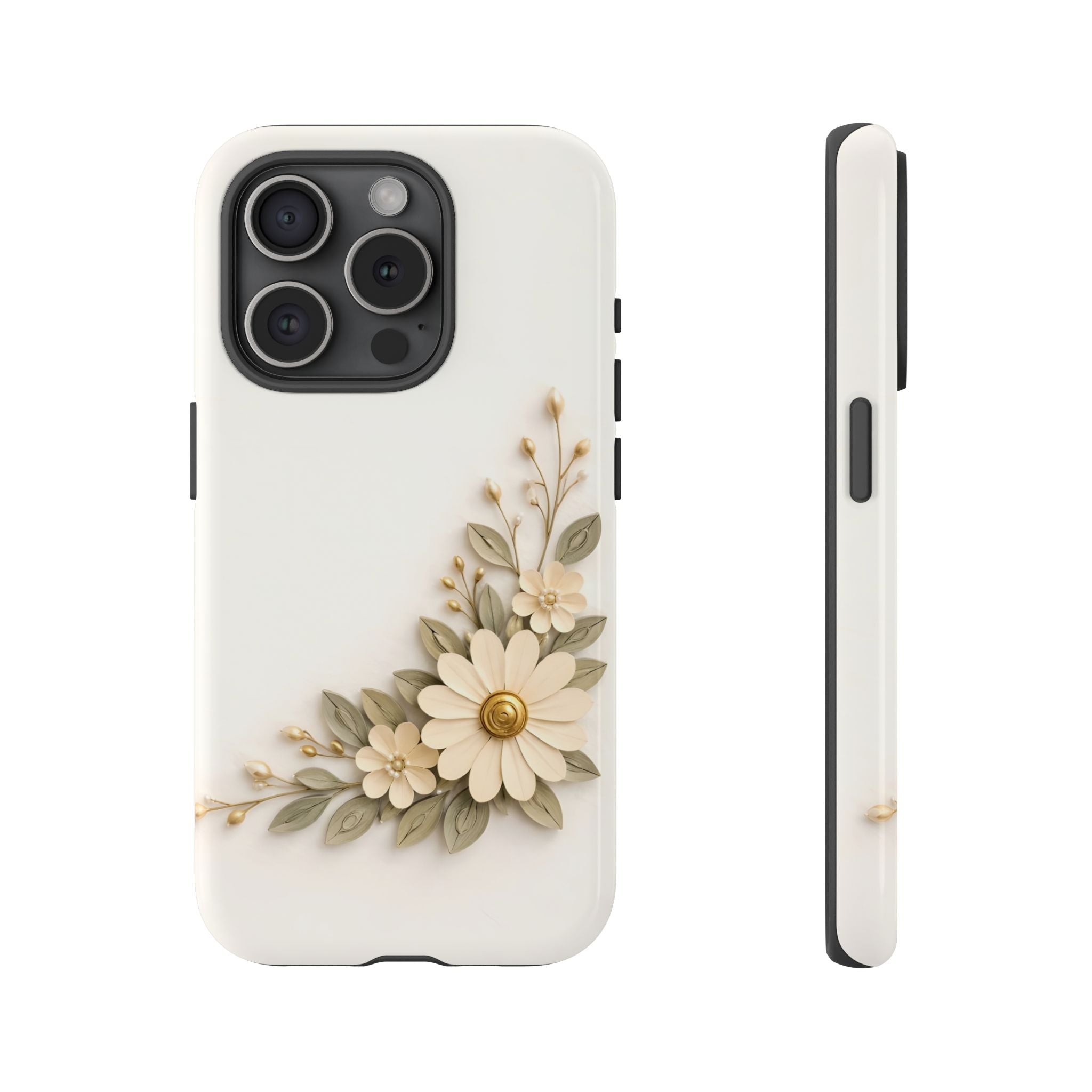 Floral Daisies Tough Case — Protective Phone Case with Cream Vintage Flower Design