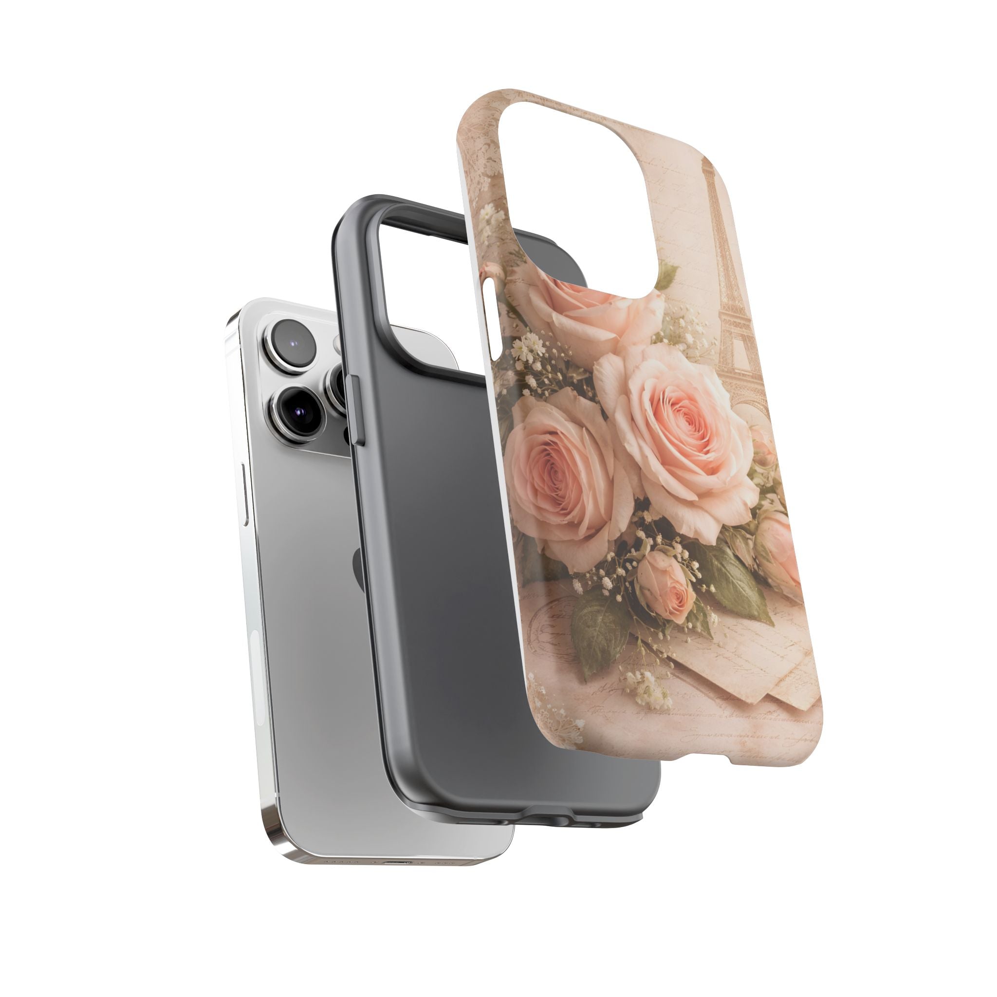Vintage Parisian Rose Phone Case – Eiffel Tower Floral Aesthetic Luxury iPhone Case, Romantic Antique Paris Phone Cover