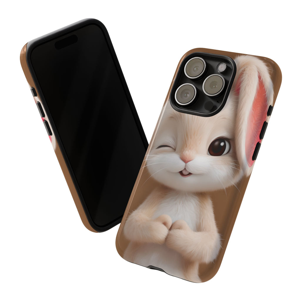 Adorable Kawaii Bunny Phone Case – Cute Winking Rabbit Aesthetic Case – Soft Pastel Bunny Cover – Gift for Bunny Lovers.