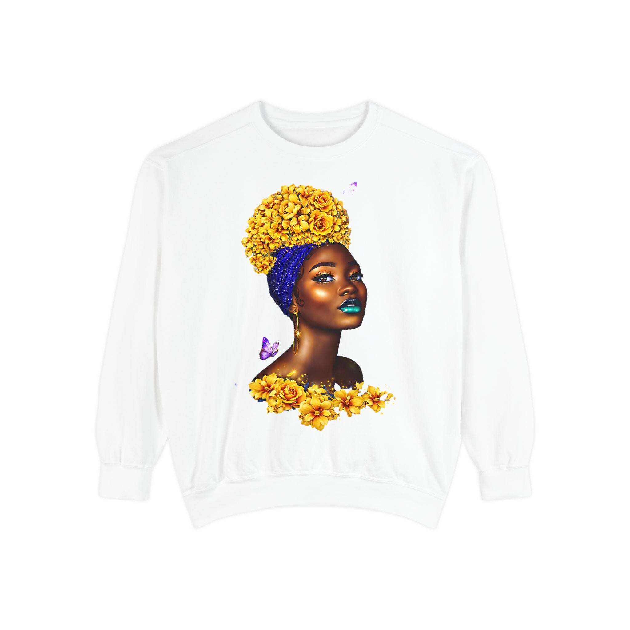 Floral Crown Afro Goddess Sweatshirt — Empowering Black Beauty Crewneck