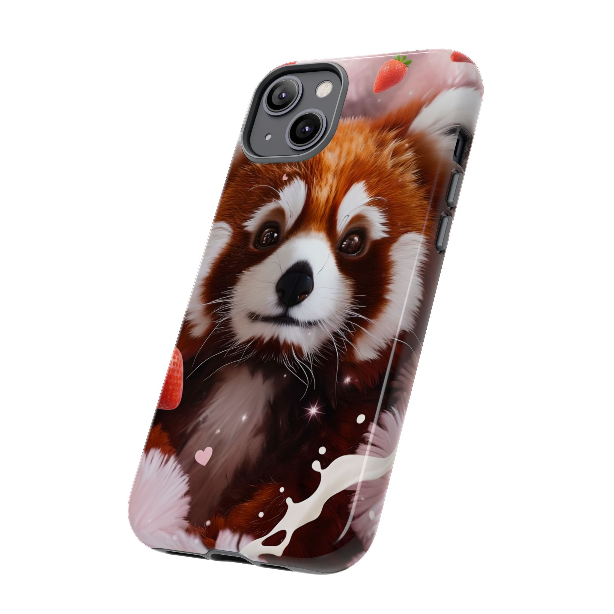 Red Panda with Strawberries Tough Phone Case — Cute Protective Phone Case