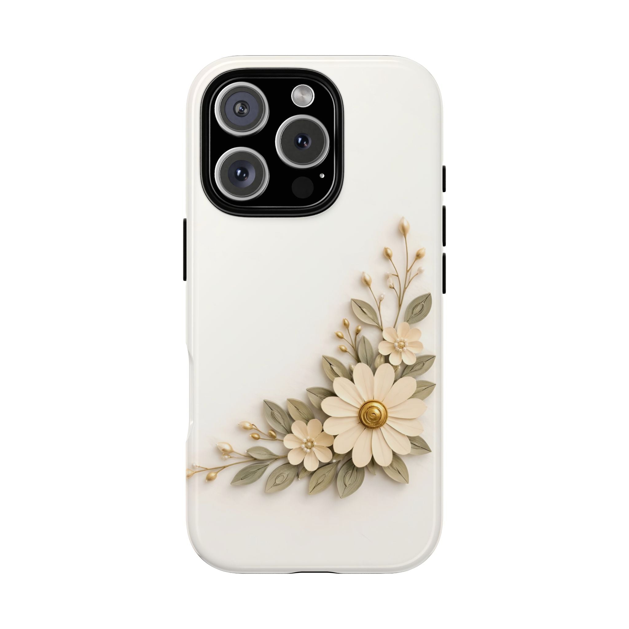 Floral Daisies Tough Case — Protective Phone Case with Cream Vintage Flower Design