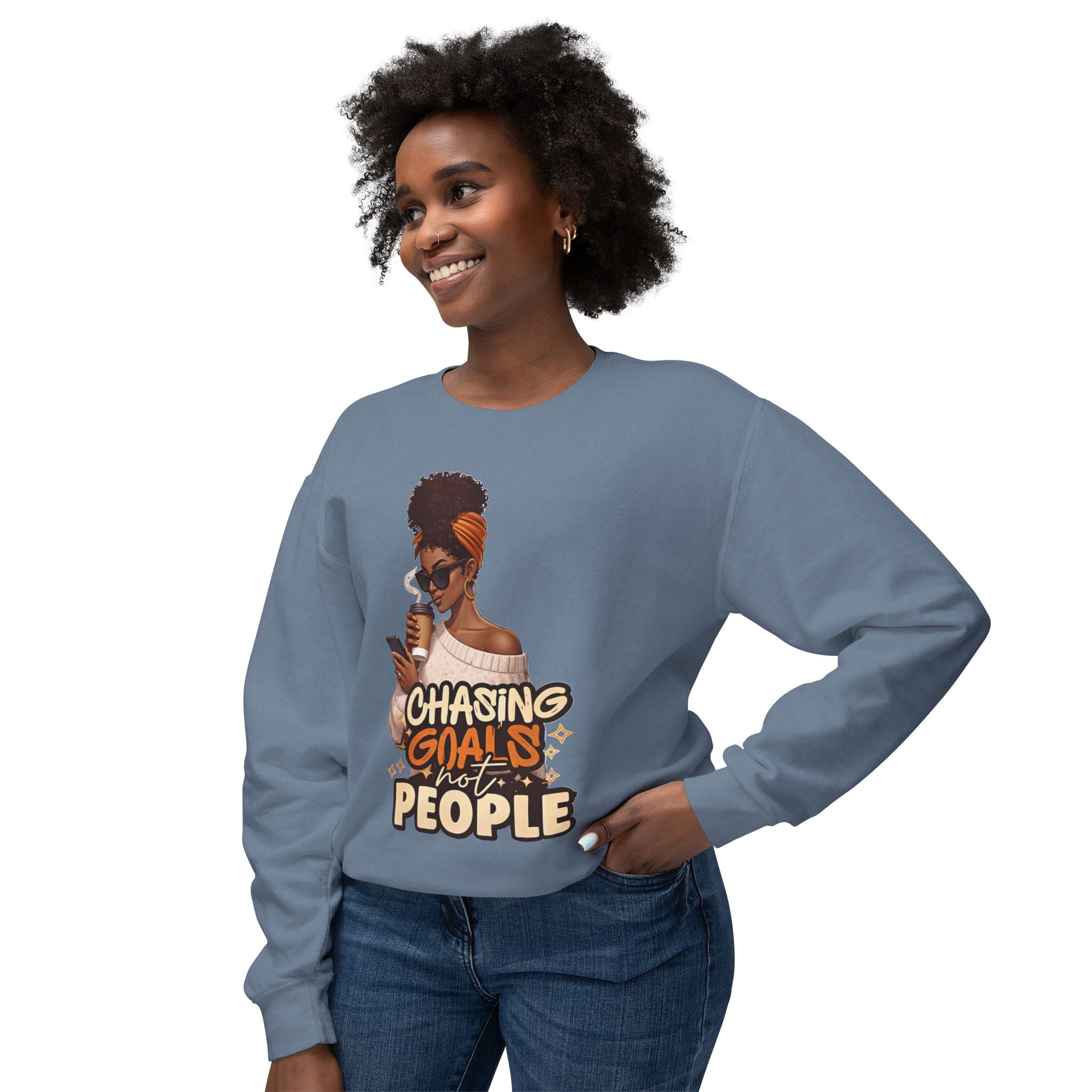 Chasing Goals Not People Hoodie – Motivational Aesthetic Black Woman Graphic Hoodie, Cozy Neutral Streetwear, Empowered Women Sweatshirt