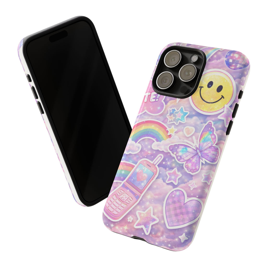 Pastel Y2K Tough Case — Cute Smiley, Rainbow & Butterfly Phone Case
