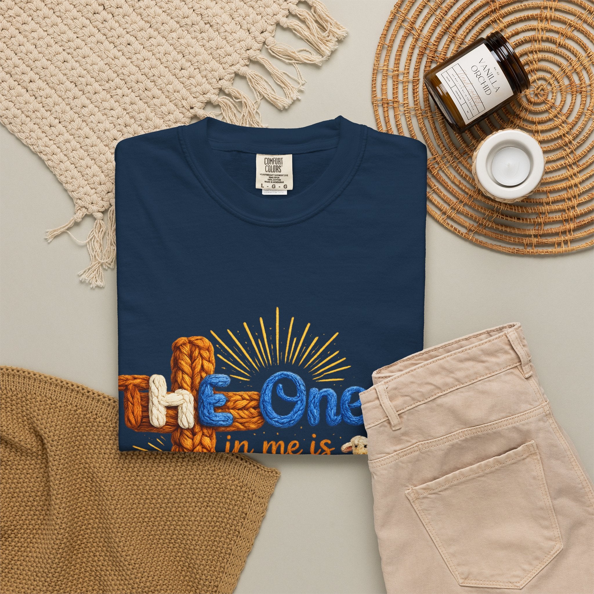 The One in Me Is Greater Shirt – Christian Crochet Style Graphic Tee, Faith Based Inspirational Bible Verse Shirt, Cute Religious Gift for Women