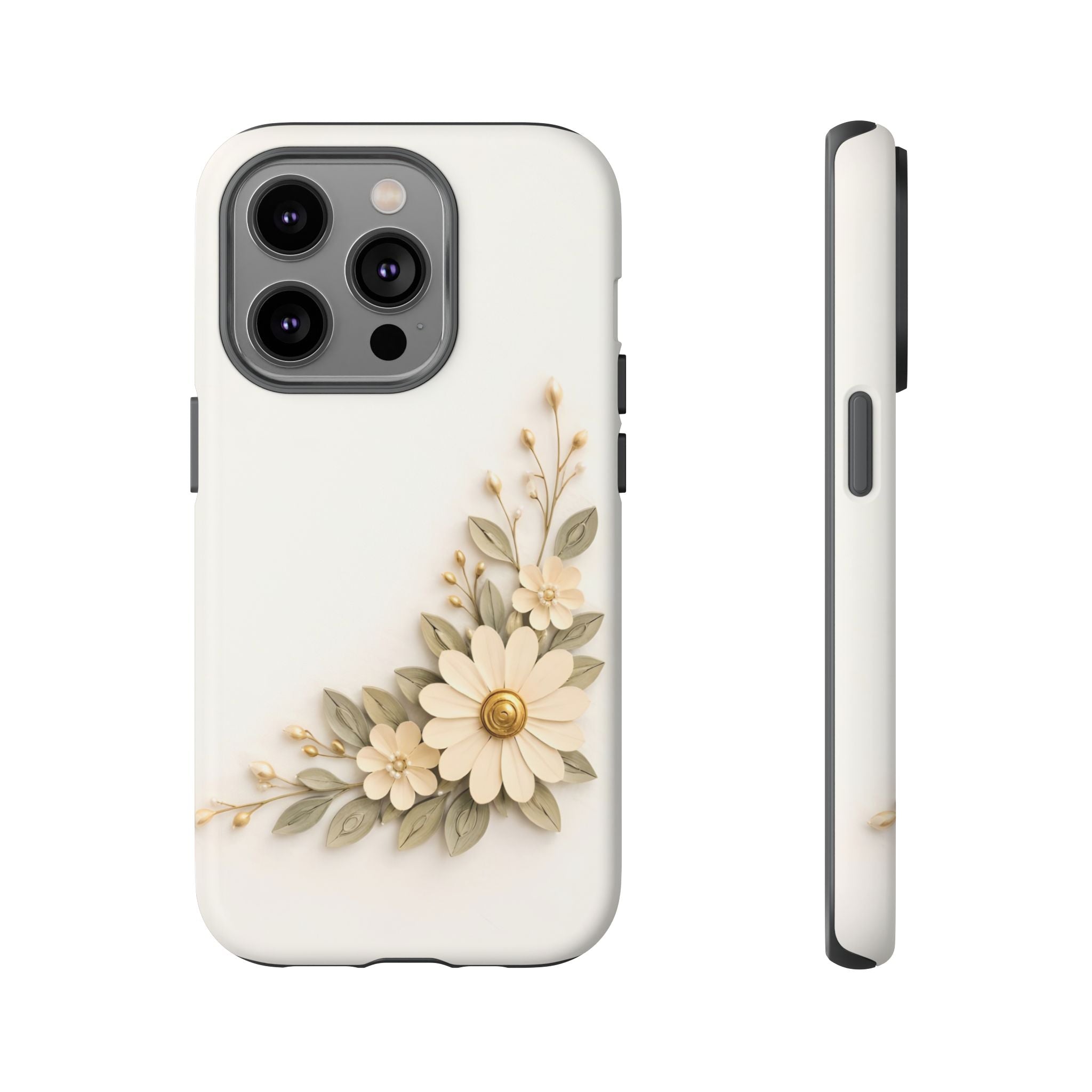 Floral Daisies Tough Case — Protective Phone Case with Cream Vintage Flower Design