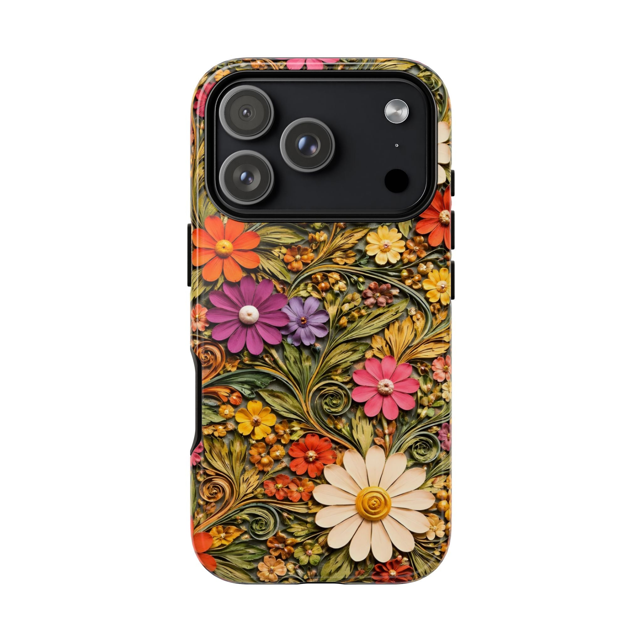 Floral Embossed Phone Case — Vintage Daisy Garden Protective Cover