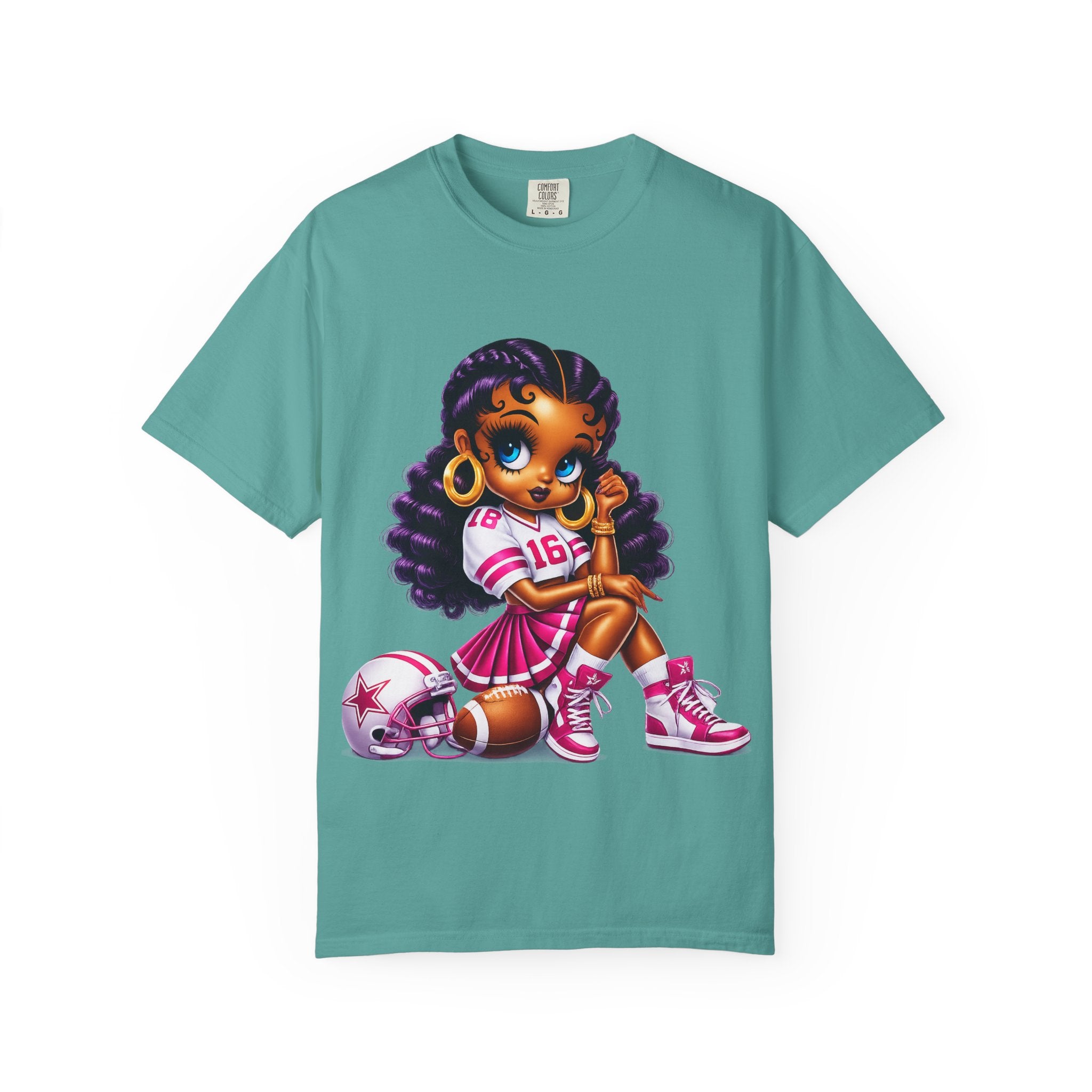 Fuchsia Football Girl Shirt – Cute Black Girl Sports Graphic Tee, Pink Cheerleader Outfit, Trendy Game Day Women’s Shirt, Girly Athlete T-Shirt