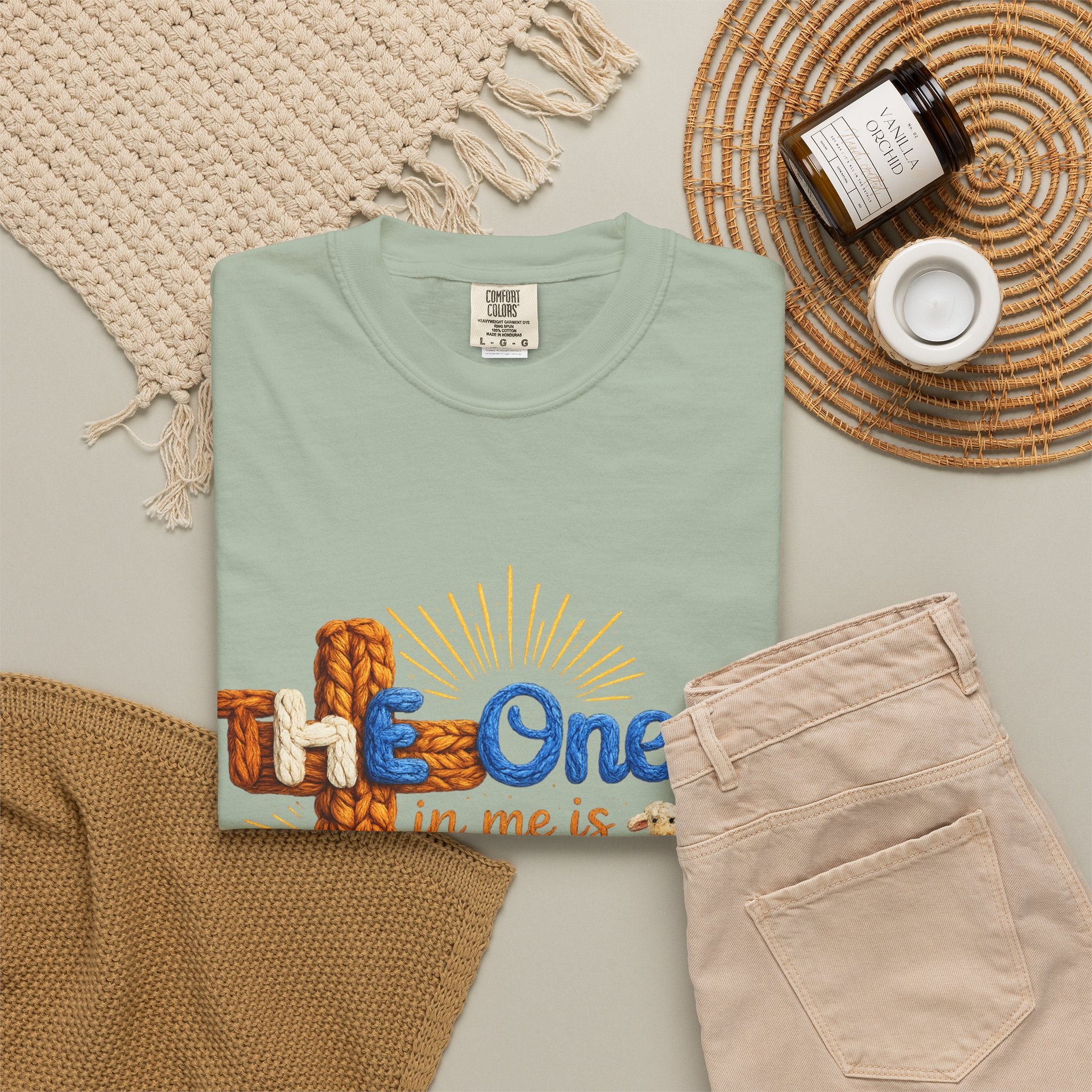 The One in Me Is Greater Shirt – Christian Crochet Style Graphic Tee, Faith Based Inspirational Bible Verse Shirt, Cute Religious Gift for Women