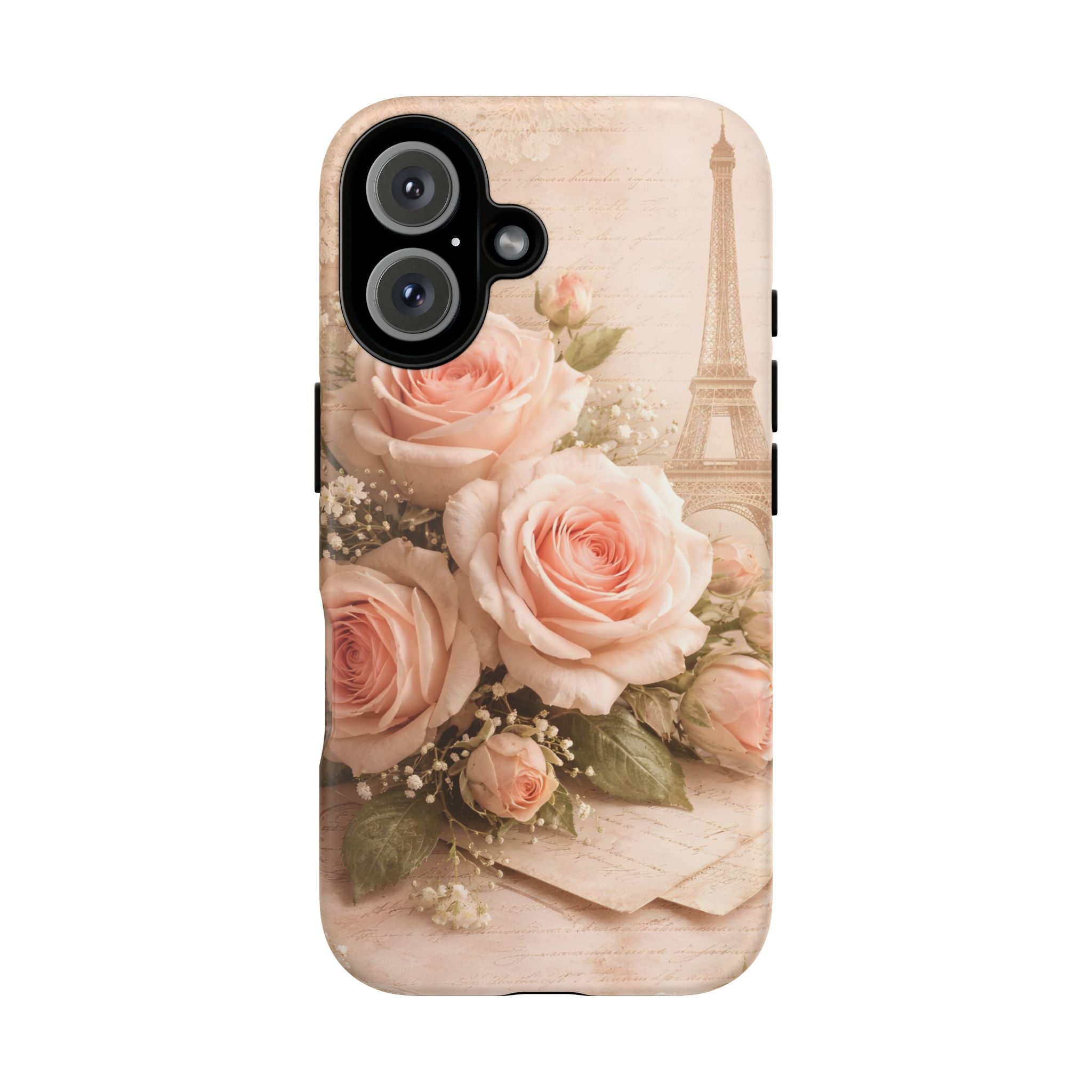 Vintage Parisian Rose Phone Case – Eiffel Tower Floral Aesthetic Luxury iPhone Case, Romantic Antique Paris Phone Cover