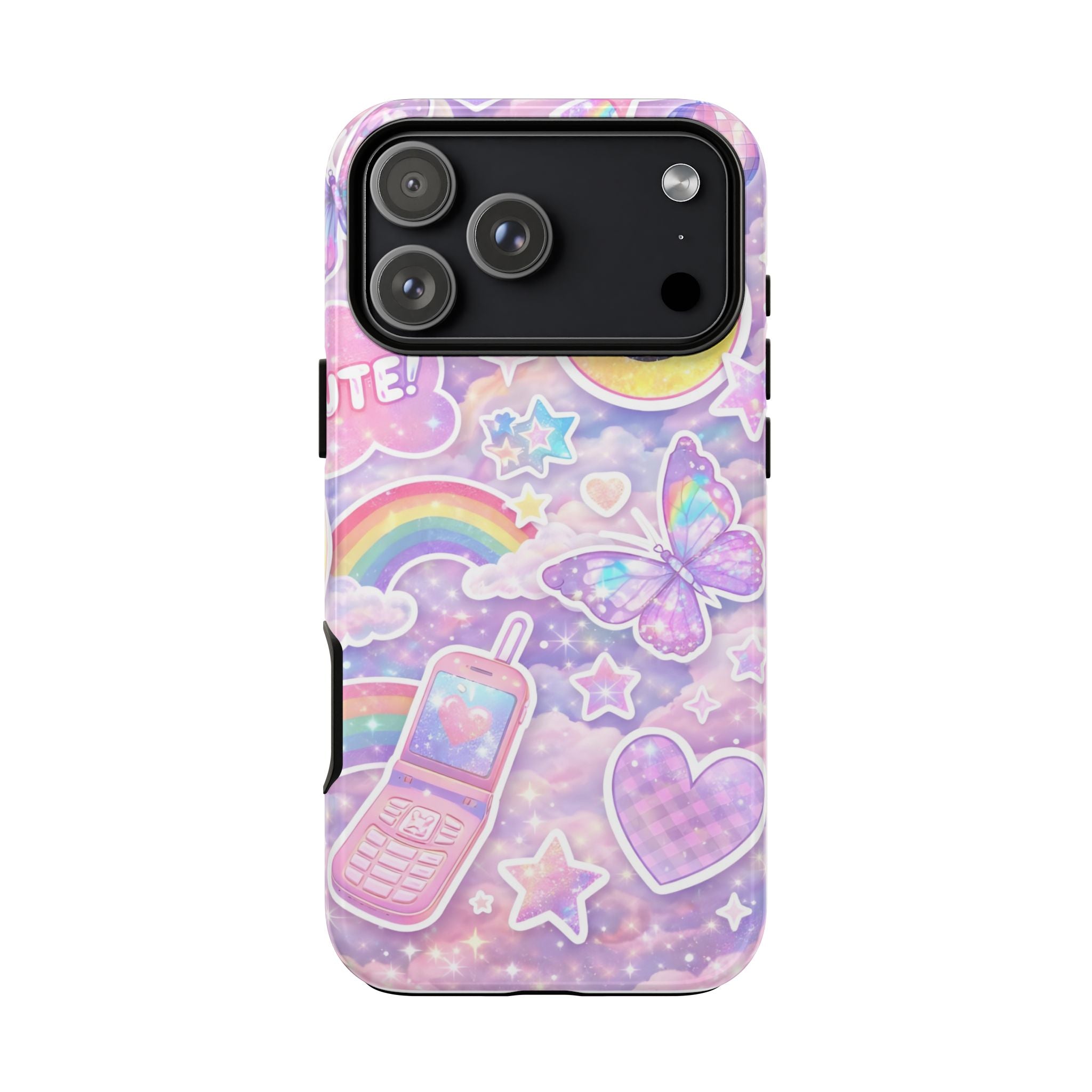 Pastel Y2K Tough Case — Cute Smiley, Rainbow & Butterfly Phone Case