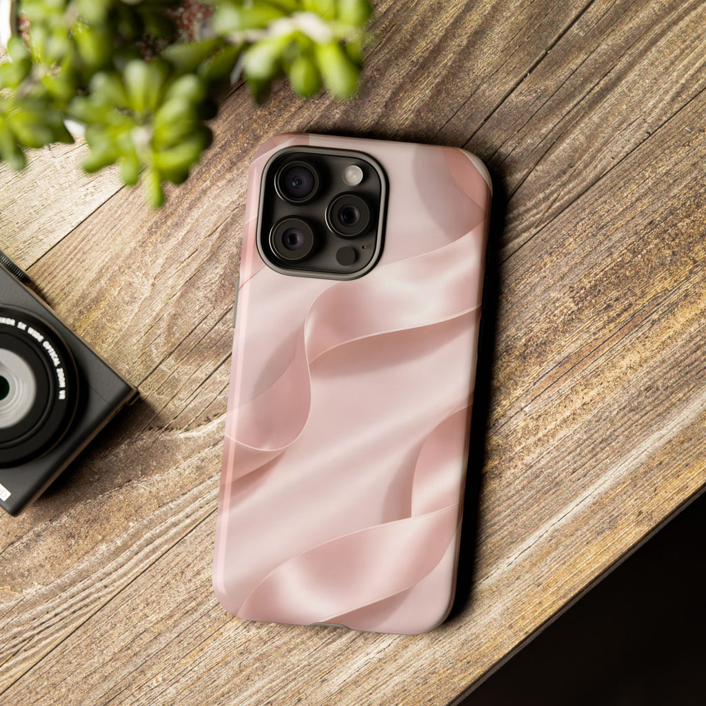 Blush Pink Satin Ribbon Phone Case – Elegant Coquette Aesthetic Luxury iPhone Case, Feminine Designer Bow Phone Cover