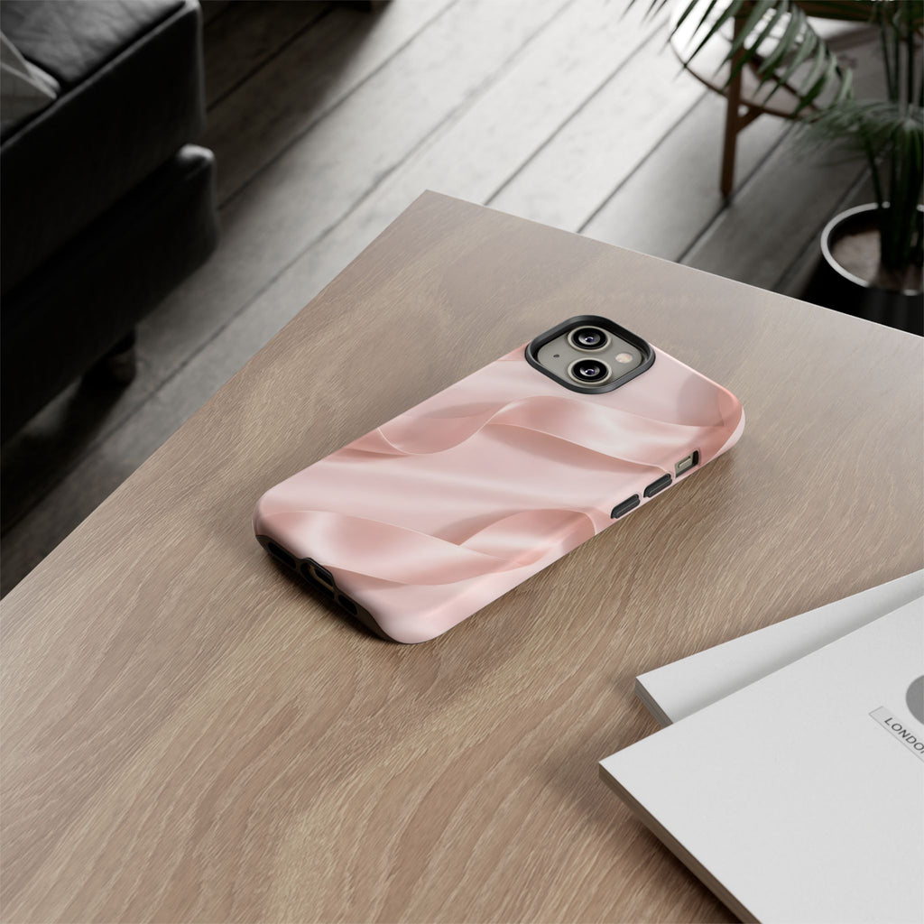 Blush Pink Satin Ribbon Phone Case – Elegant Coquette Aesthetic Luxury iPhone Case, Feminine Designer Bow Phone Cover