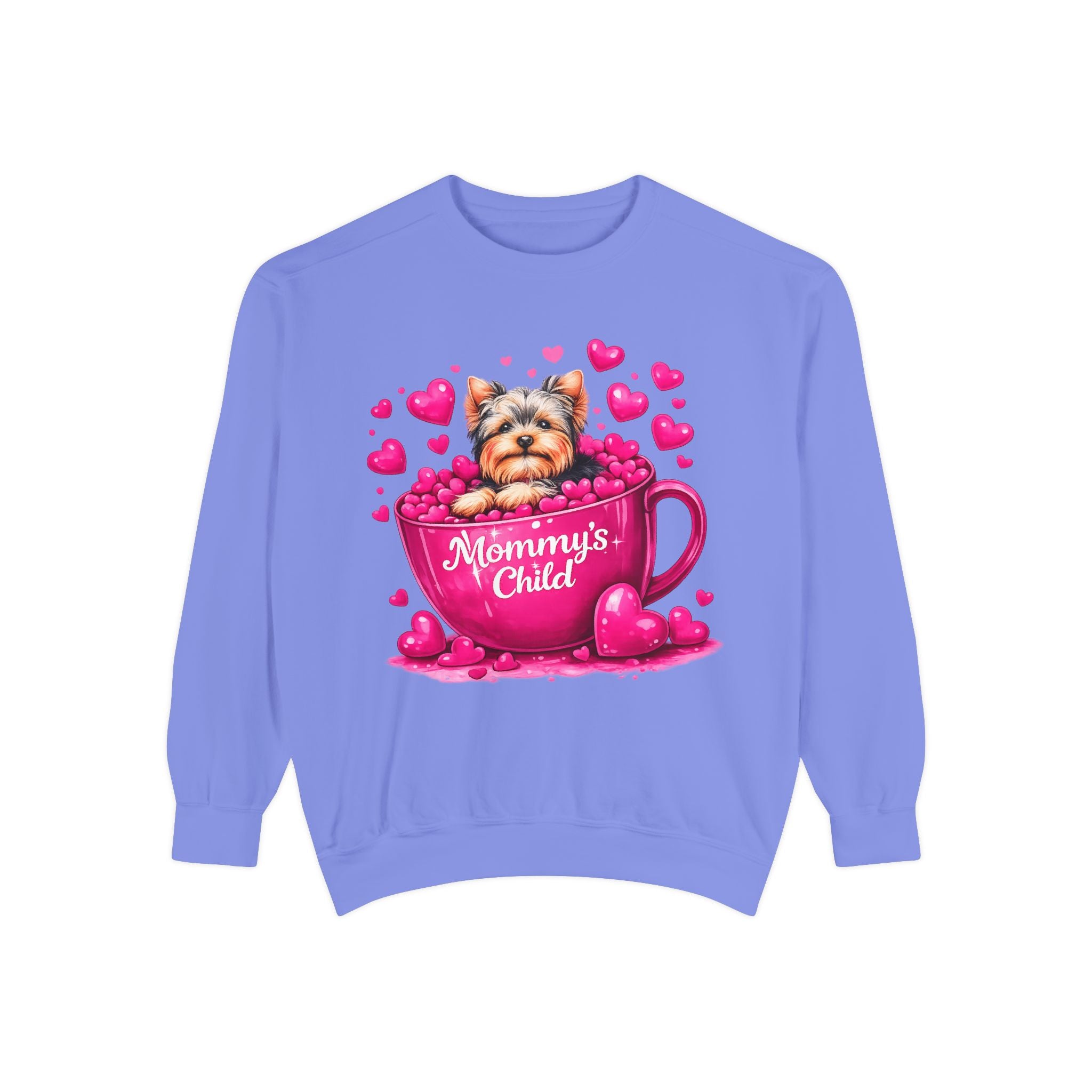 Mommy’s Child Yorkie Shirt – Cute Puppy in Mug Graphic Tee, Dog Lover Gift, Pink Heart Aesthetic, Yorkshire Terrier T-Shirt for Women