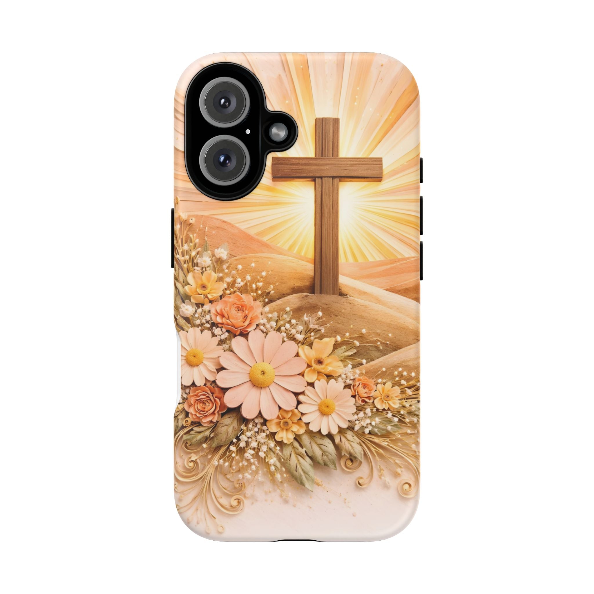 Religious Phone Case — Cross & Sunrise Floral iPhone Cover