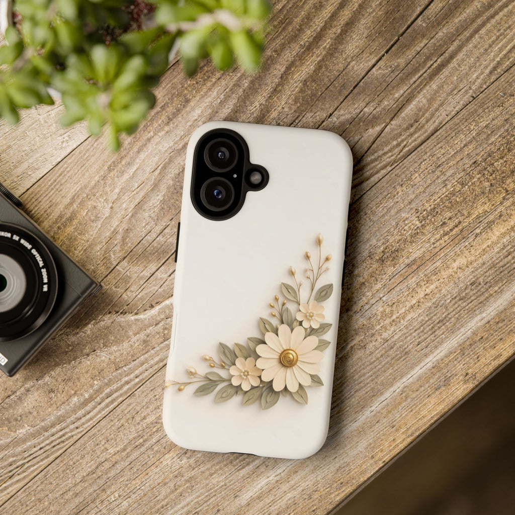 Floral Daisies Tough Case — Protective Phone Case with Cream Vintage Flower Design