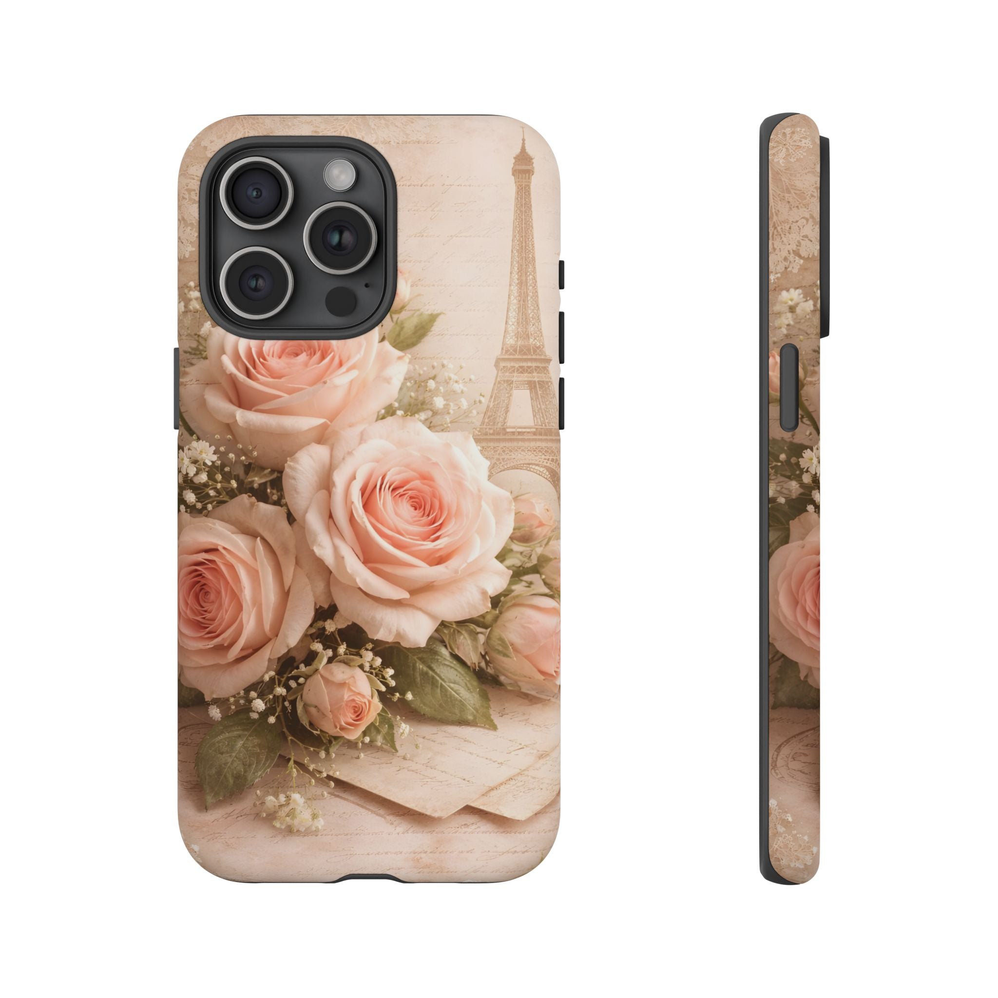 Vintage Parisian Rose Phone Case – Eiffel Tower Floral Aesthetic Luxury iPhone Case, Romantic Antique Paris Phone Cover