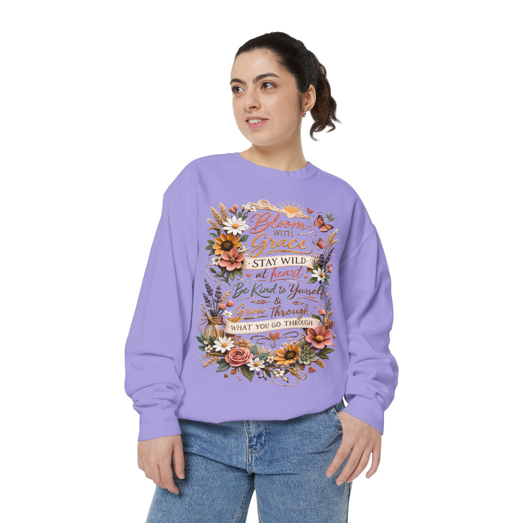 Bloom With Grace Floral Sweatshirt — Inspirational Quote Crewneck
