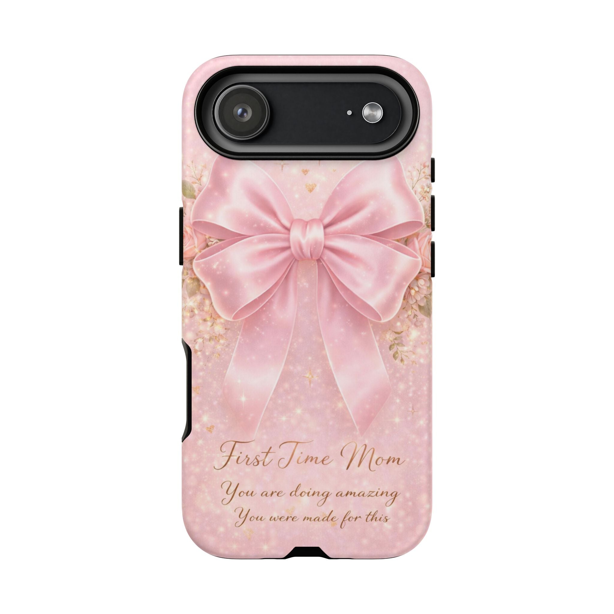 Coquette Pink Bow Phone Case, First Time Mom Aesthetic Case, Soft Girl iPhone Cover, Cute Feminine Mom Case