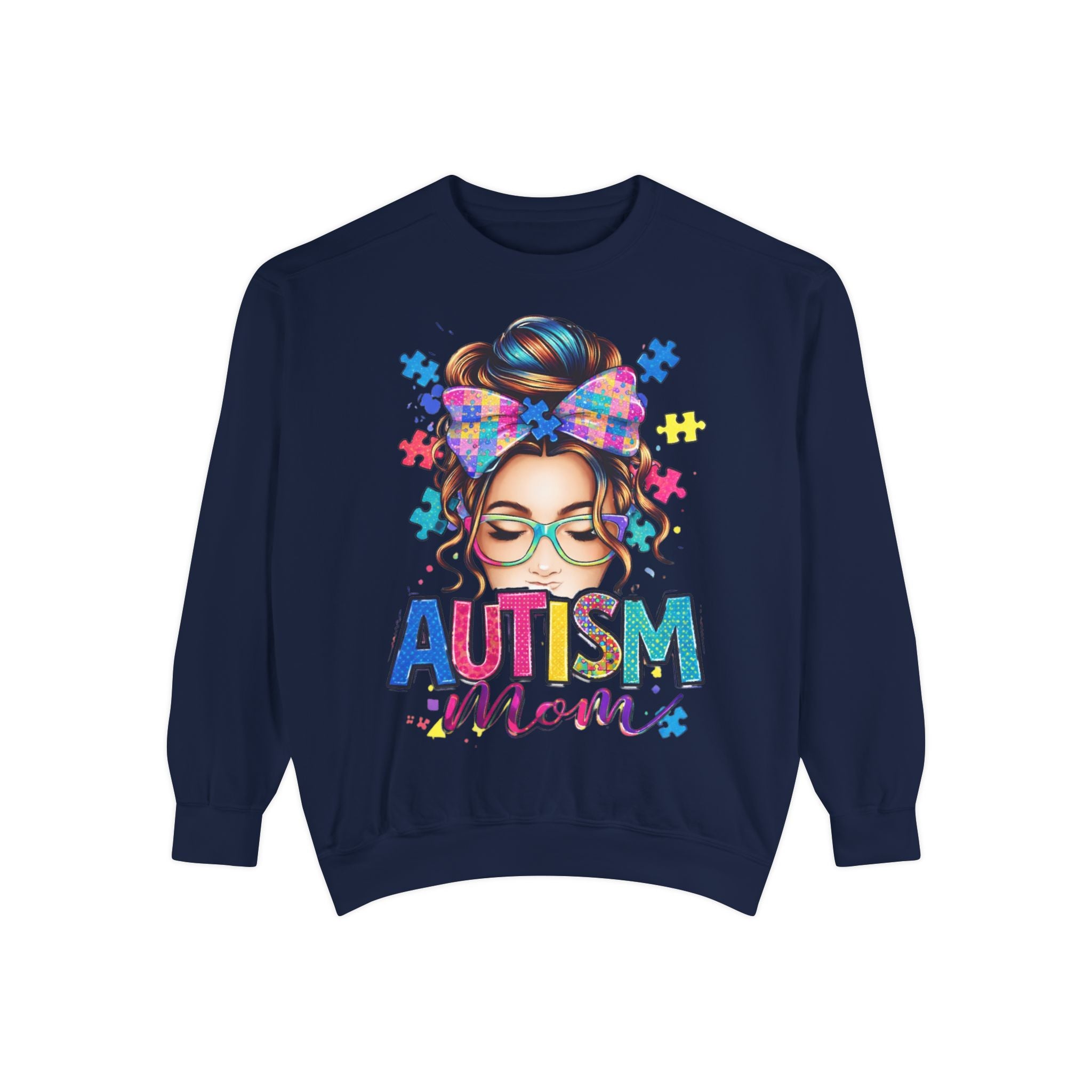 Autism Mom Sweatshirt — Colorful Puzzle Piece Mom Crewneck