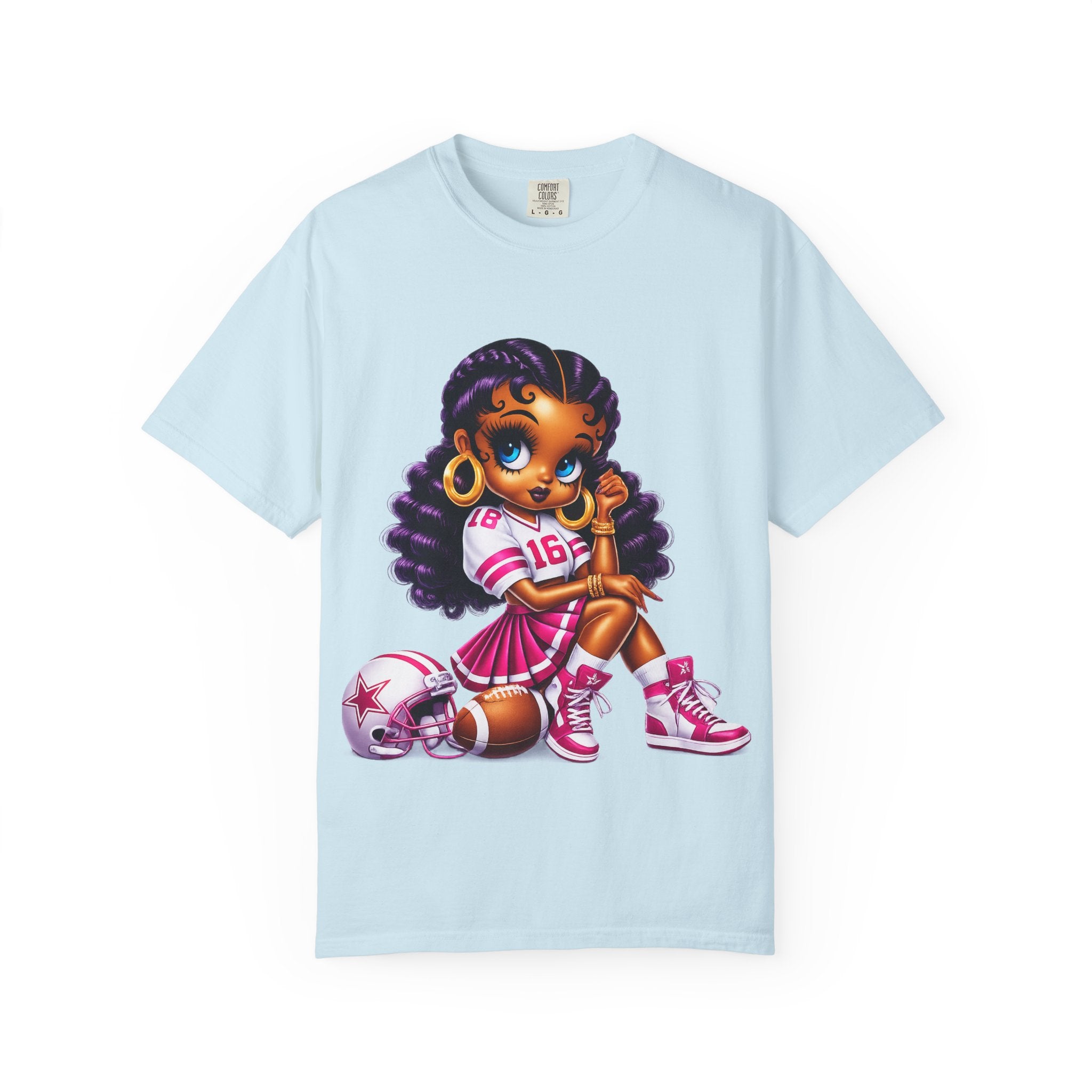 Fuchsia Football Girl Shirt – Cute Black Girl Sports Graphic Tee, Pink Cheerleader Outfit, Trendy Game Day Women’s Shirt, Girly Athlete T-Shirt