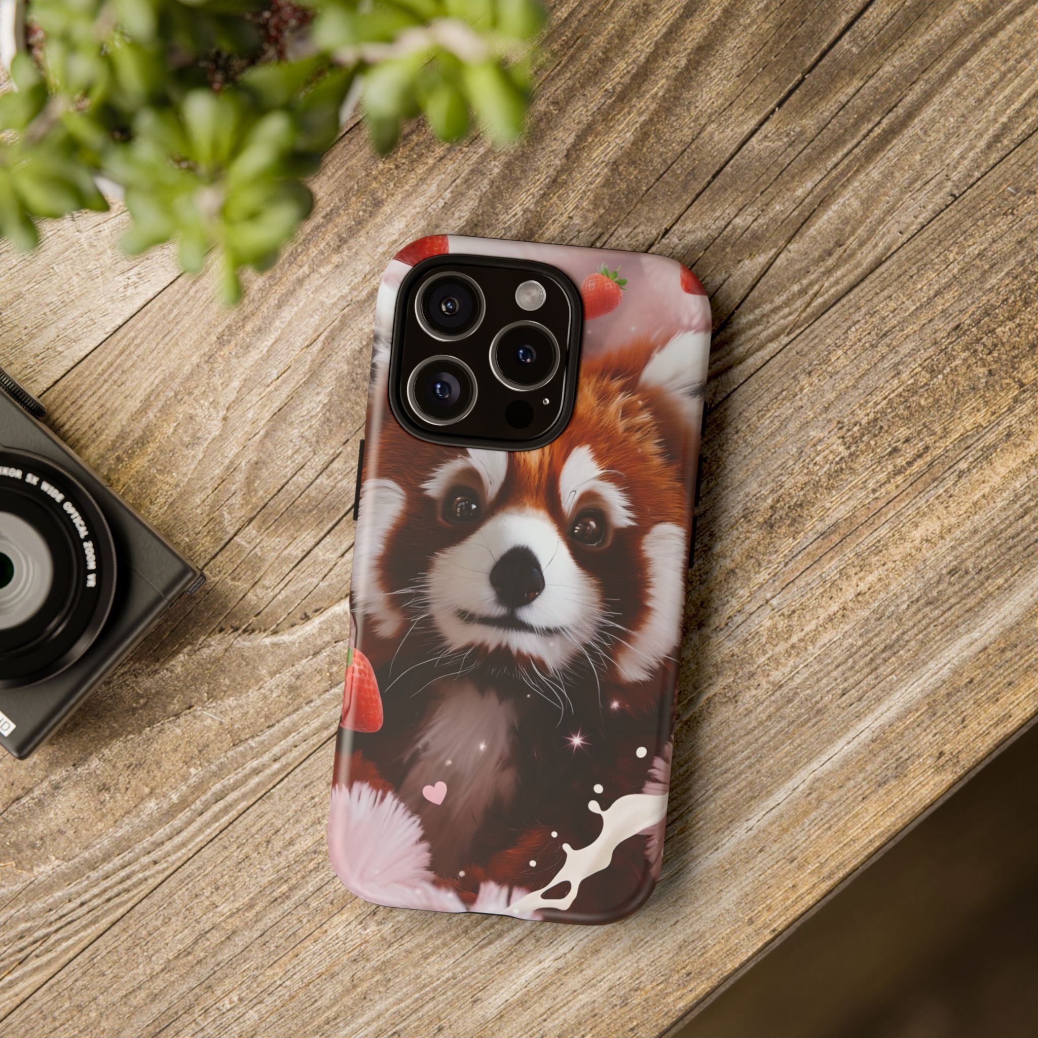 Red Panda with Strawberries Tough Phone Case — Cute Protective Phone Case
