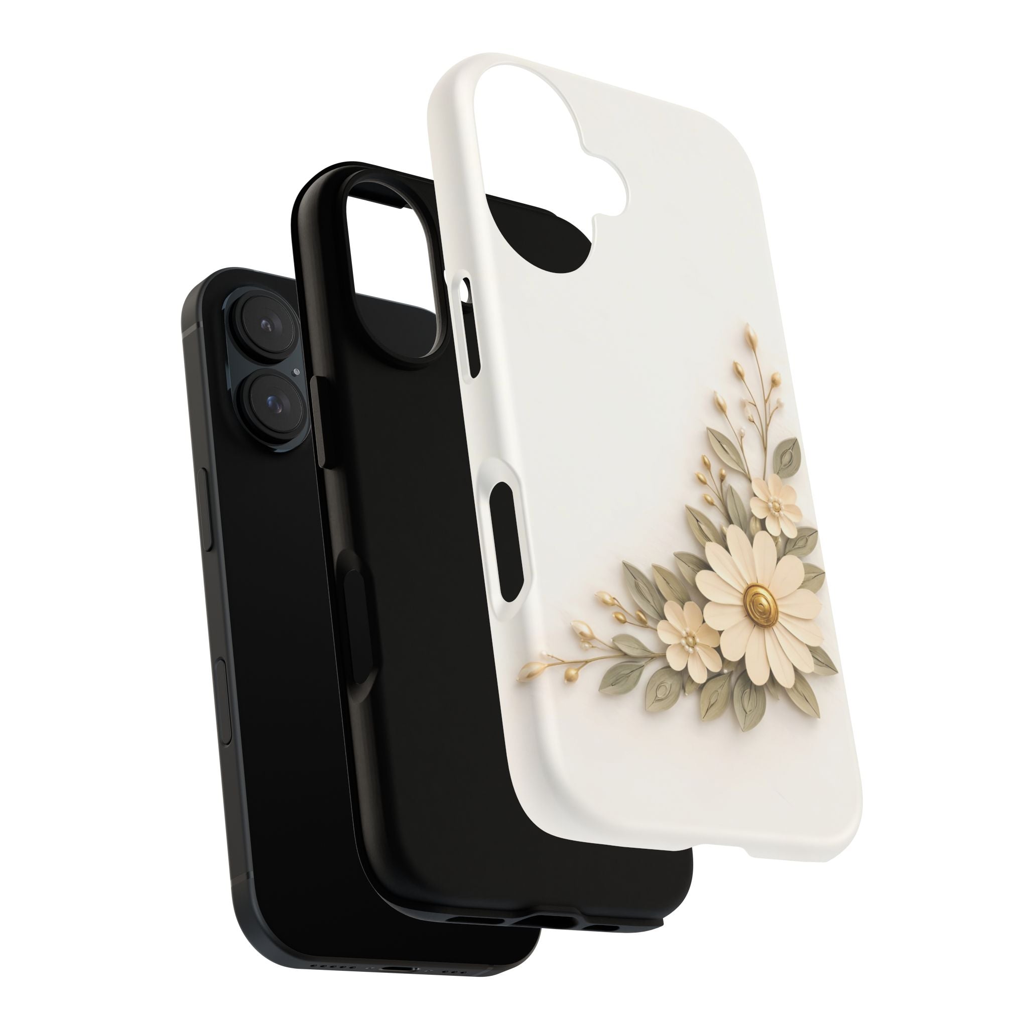 Floral Daisies Tough Case — Protective Phone Case with Cream Vintage Flower Design