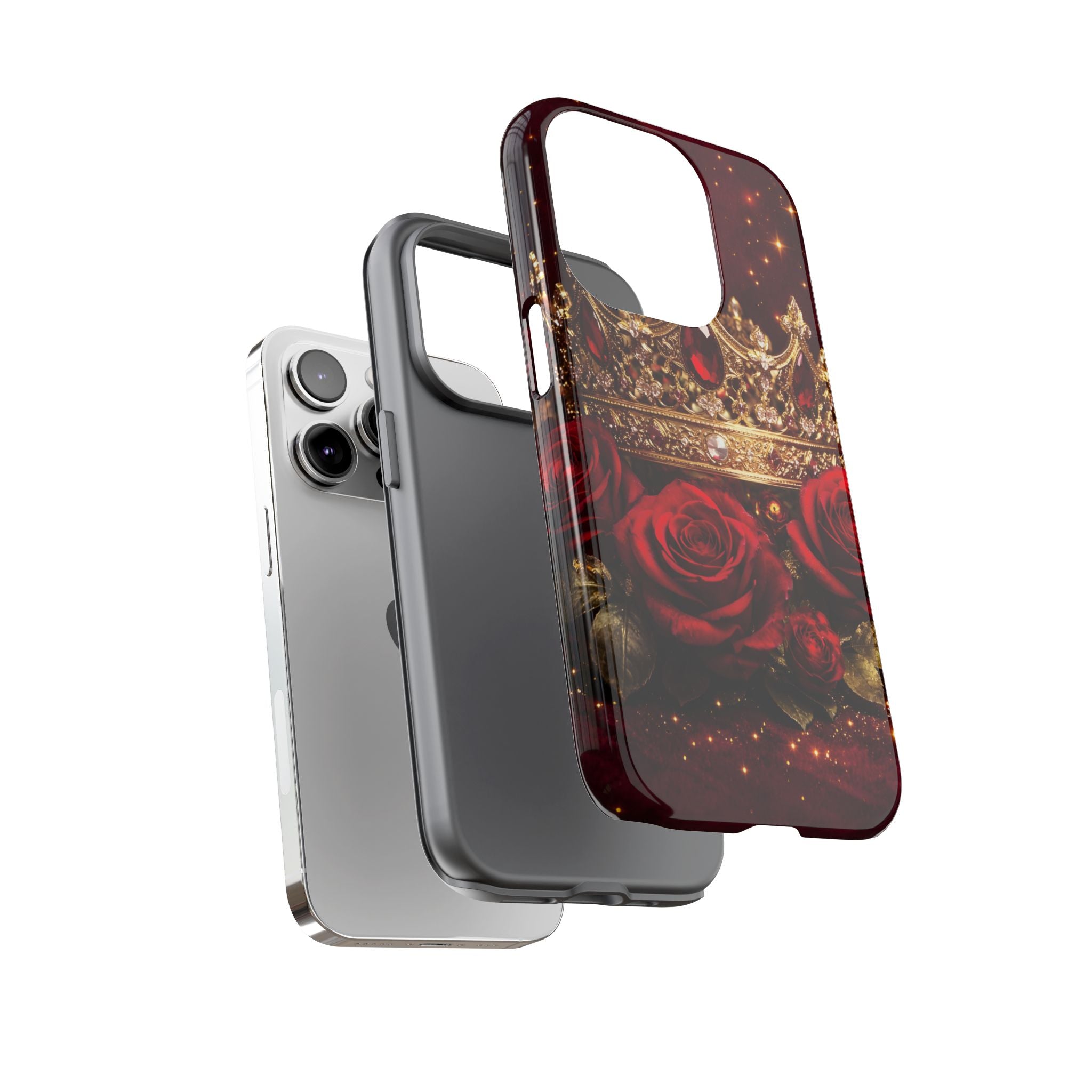 Royal Crown & Red Rose Luxury Phone Case – Gold Crown Burgundy Aesthetic iPhone Case, Regal Queen Floral Phone Cover