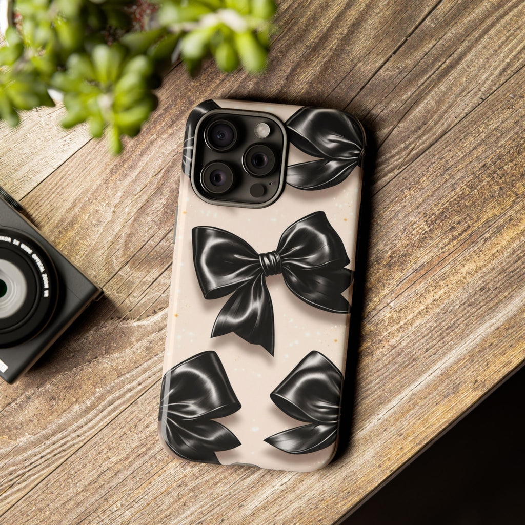 Black Bow Phone Case, Coquette Aesthetic iPhone & Samsung Case, Cute Girly Luxury Bow Cover, Feminine Minimalist Phone Case