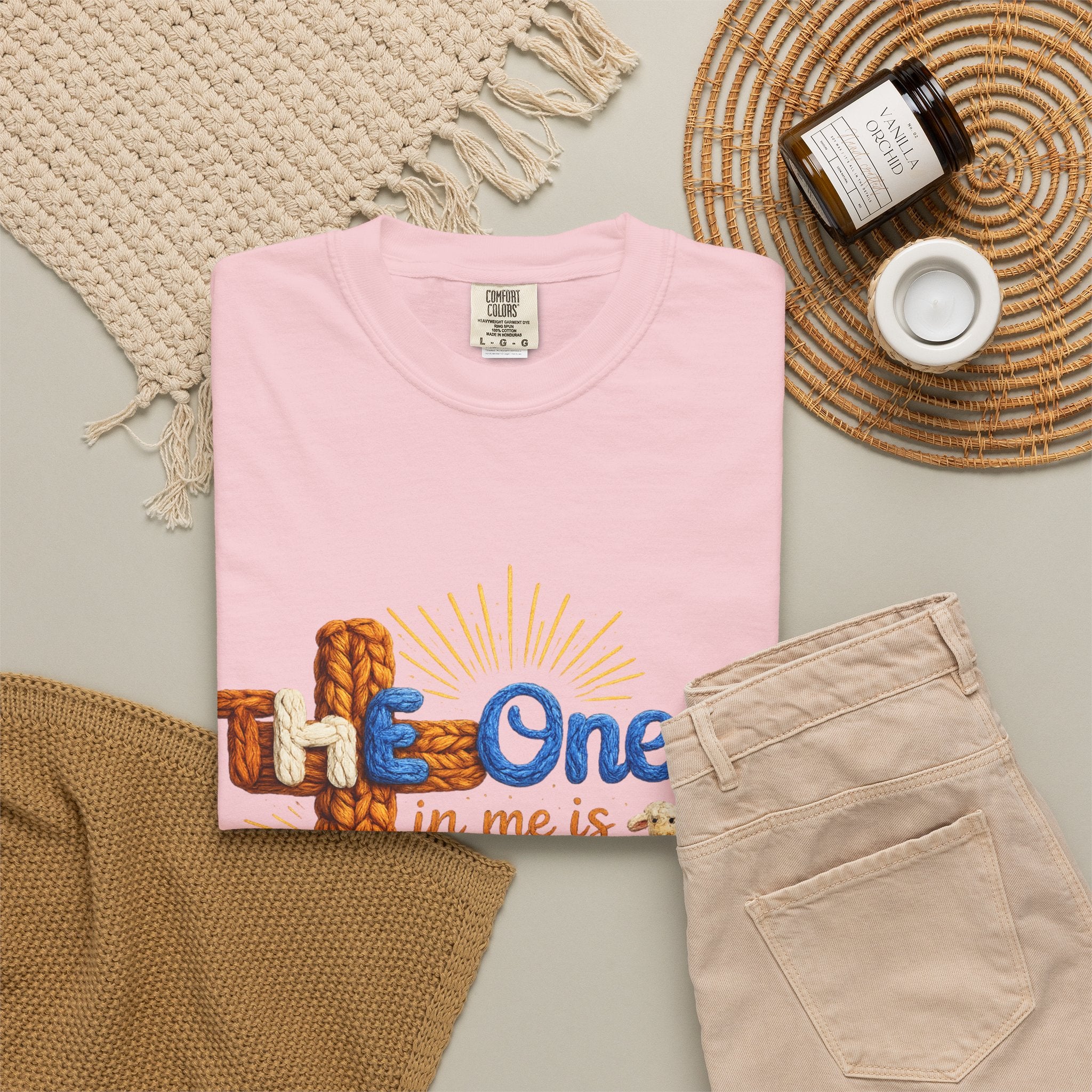 The One in Me Is Greater Shirt – Christian Crochet Style Graphic Tee, Faith Based Inspirational Bible Verse Shirt, Cute Religious Gift for Women