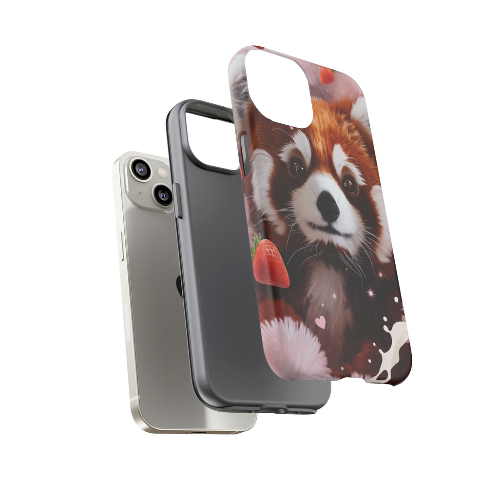 Red Panda with Strawberries Tough Phone Case — Cute Protective Phone Case