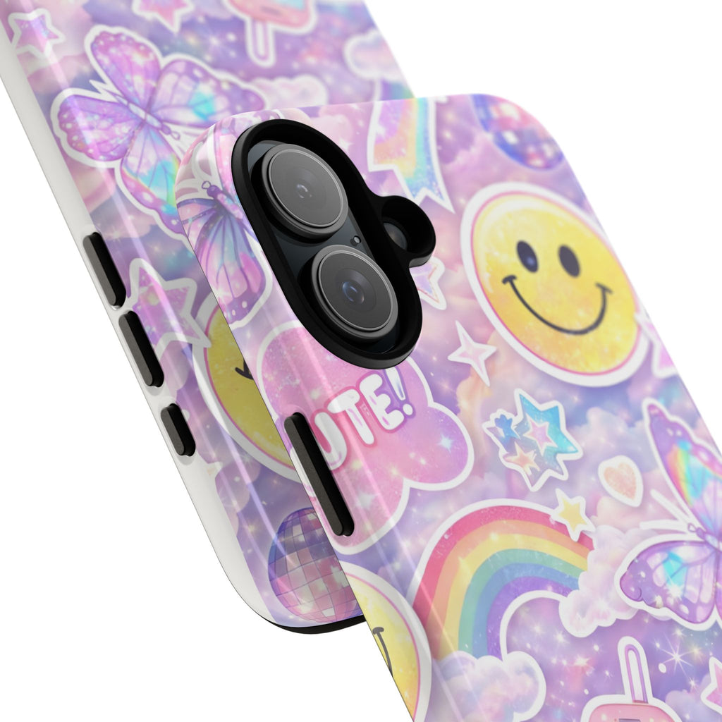 Pastel Y2K Tough Case — Cute Smiley, Rainbow & Butterfly Phone Case