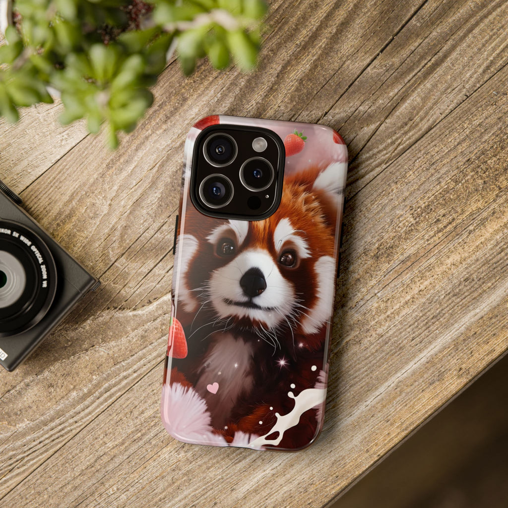 Red Panda with Strawberries Tough Phone Case — Cute Protective Phone Case