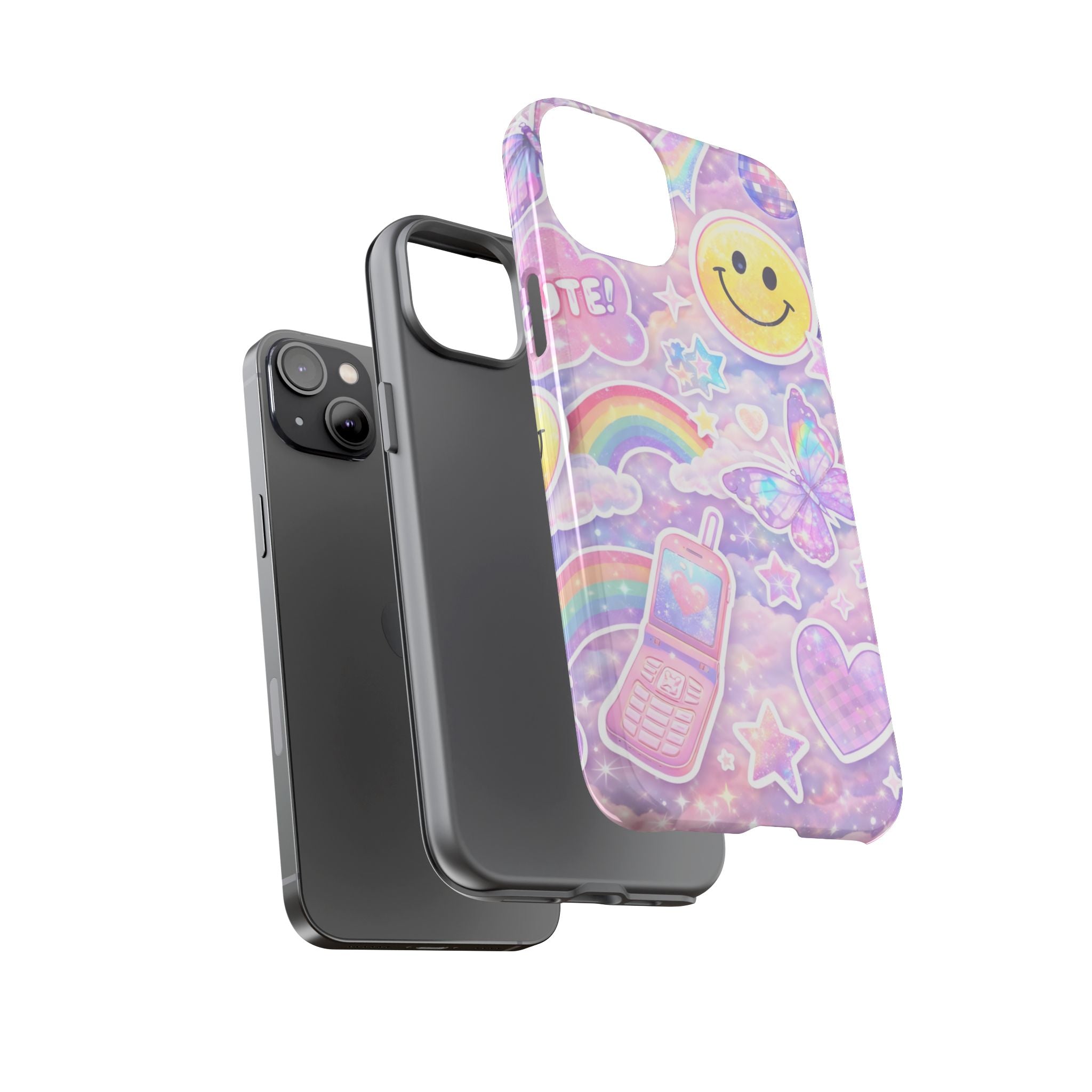 Pastel Y2K Tough Case — Cute Smiley, Rainbow & Butterfly Phone Case