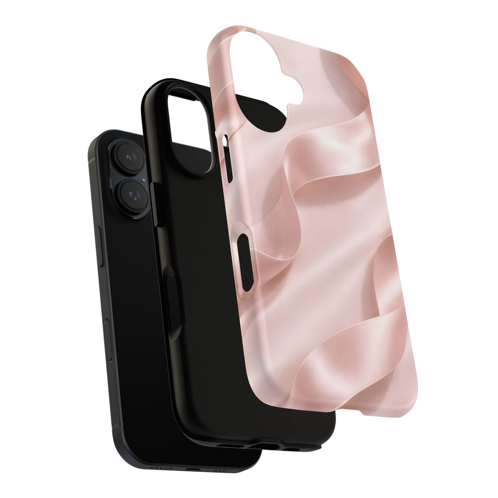 Blush Pink Satin Ribbon Phone Case – Elegant Coquette Aesthetic Luxury iPhone Case, Feminine Designer Bow Phone Cover