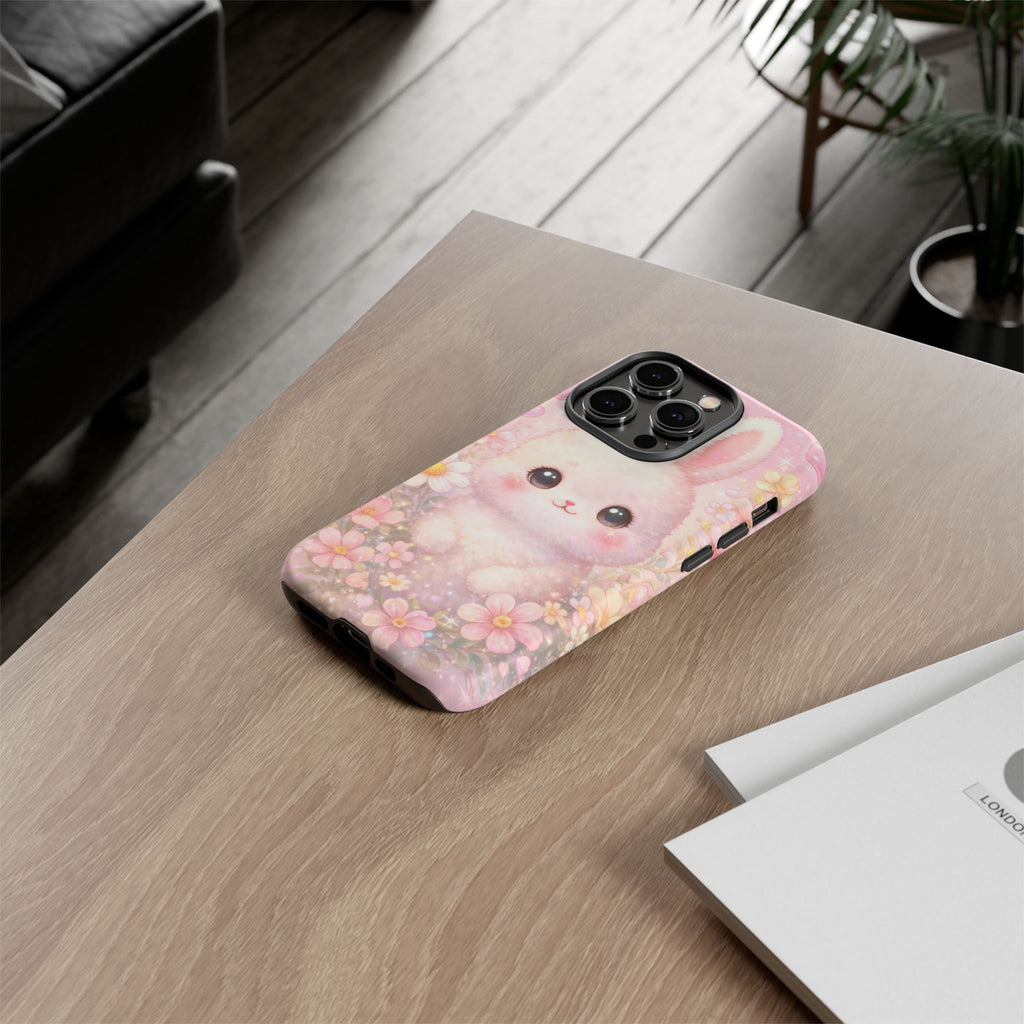 Kawaii Bunny Phone Case – Cute Pastel Bunny Floral Aesthetic iPhone Case, Adorable Kawaii Animal Phone Cover.